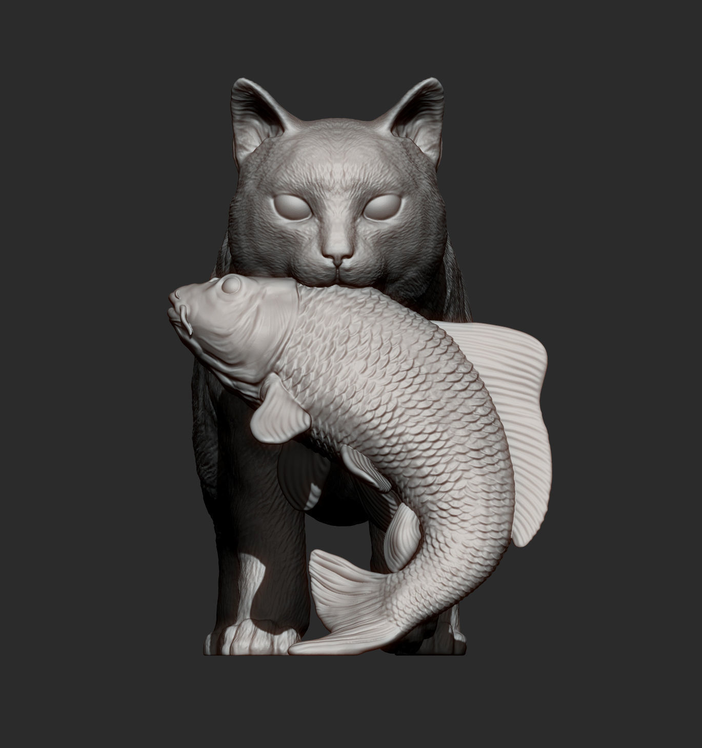 cat with fish 3D print model_10