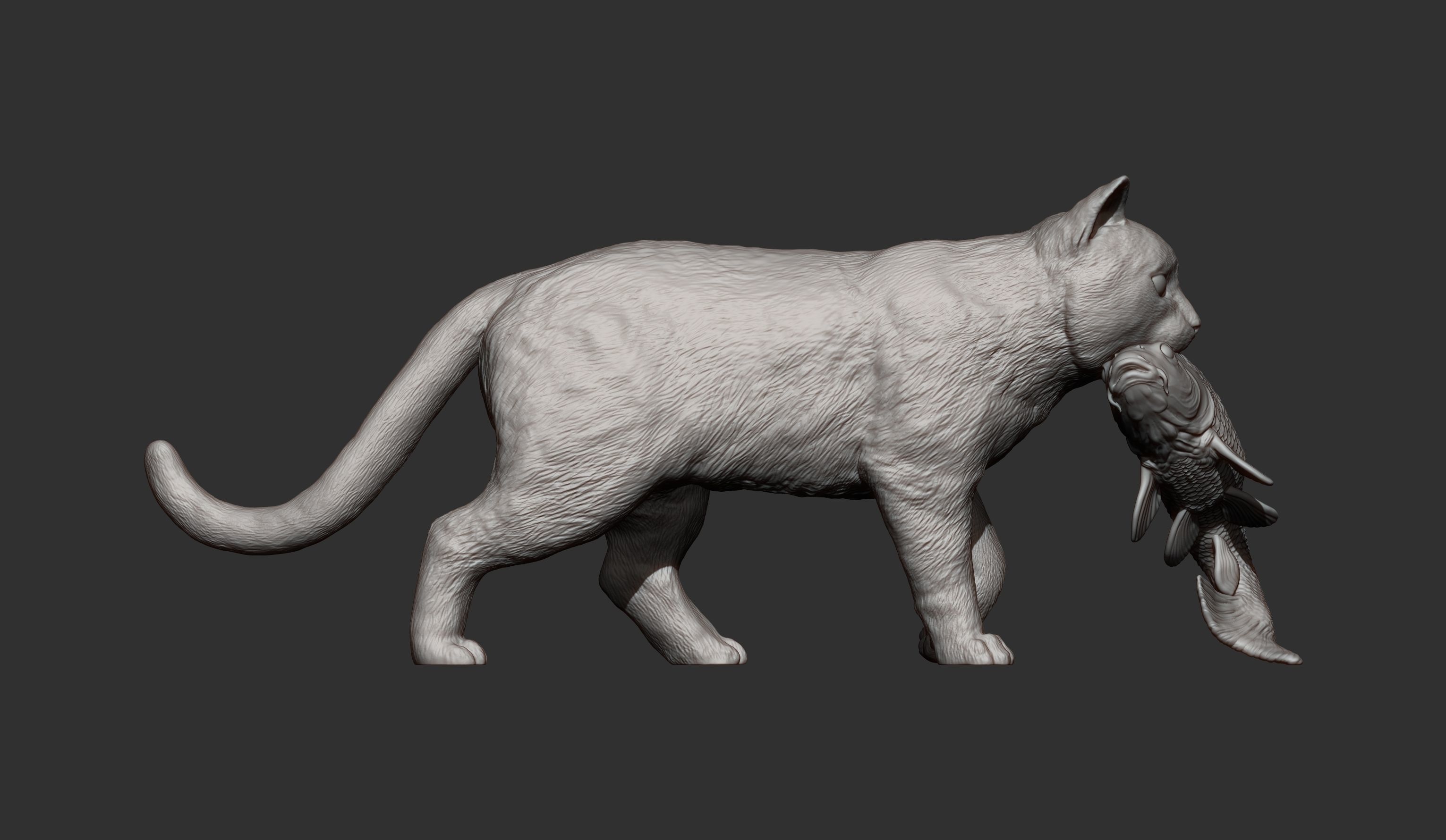 cat with fish 3D print model_11
