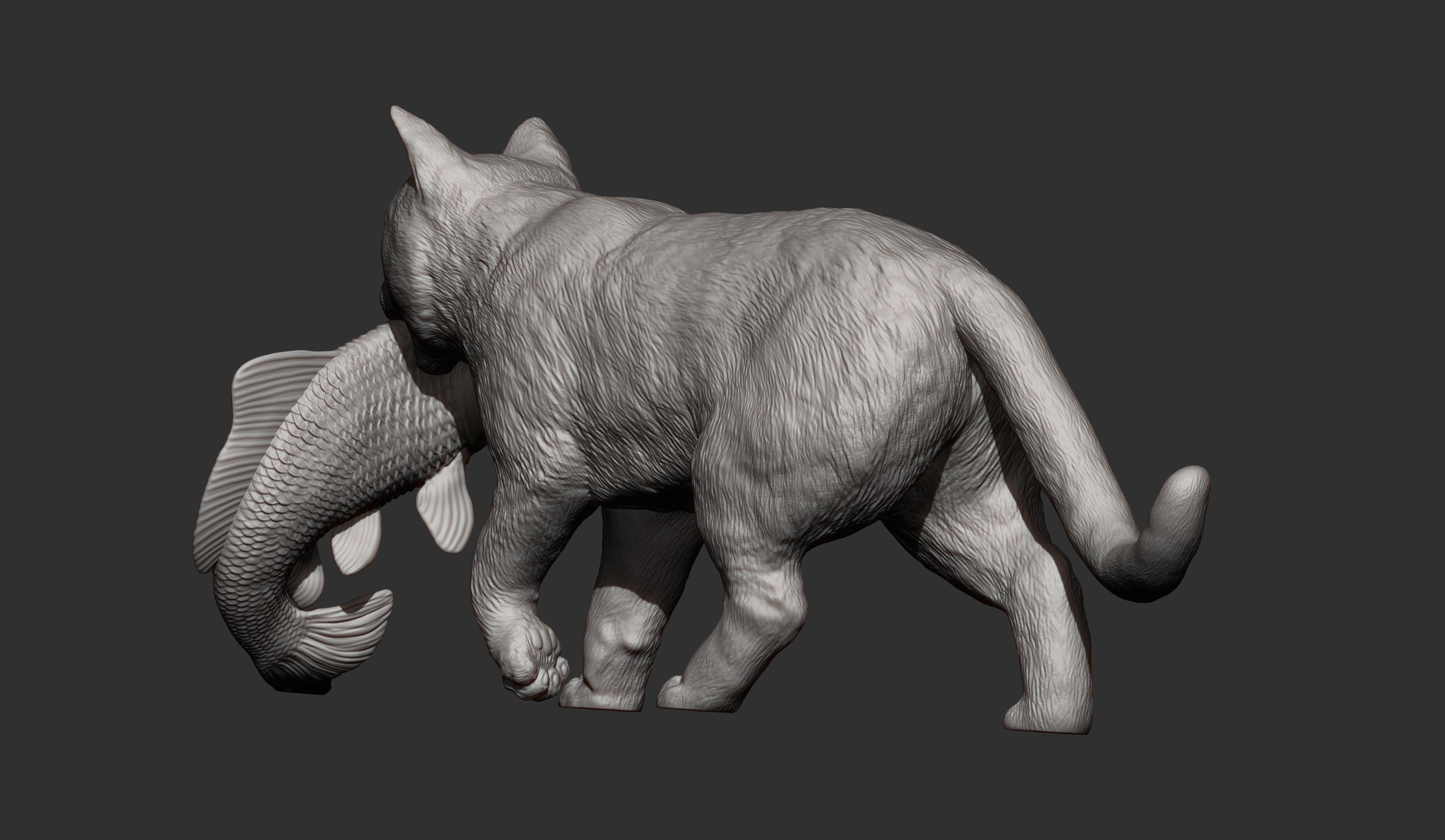 cat with fish 3D print model_7