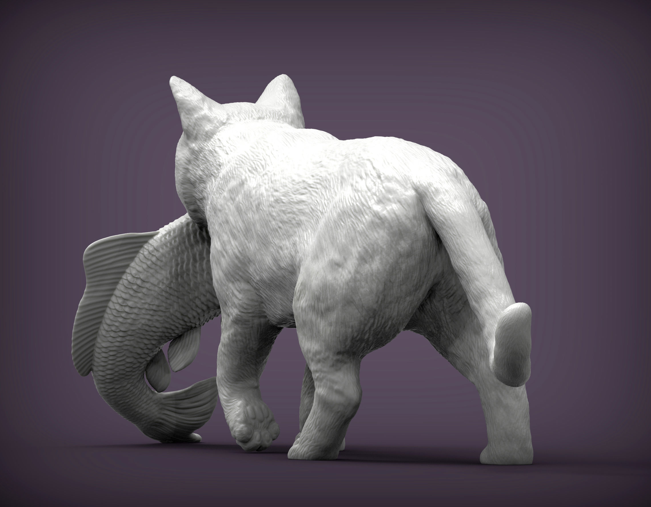 cat with fish 3D print model_4