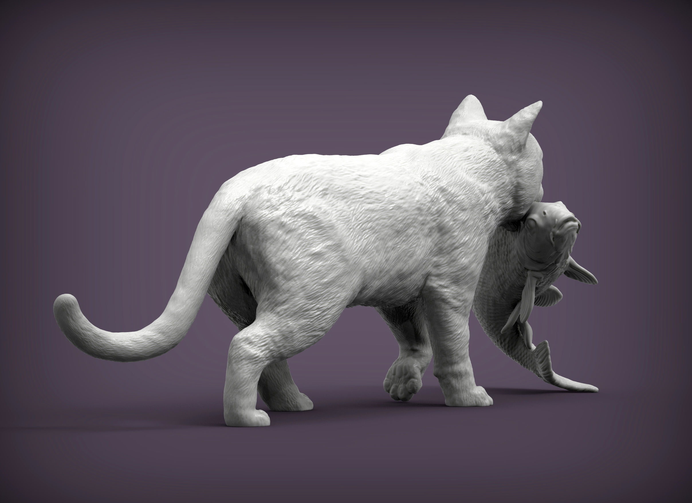 cat with fish 3D print model_6