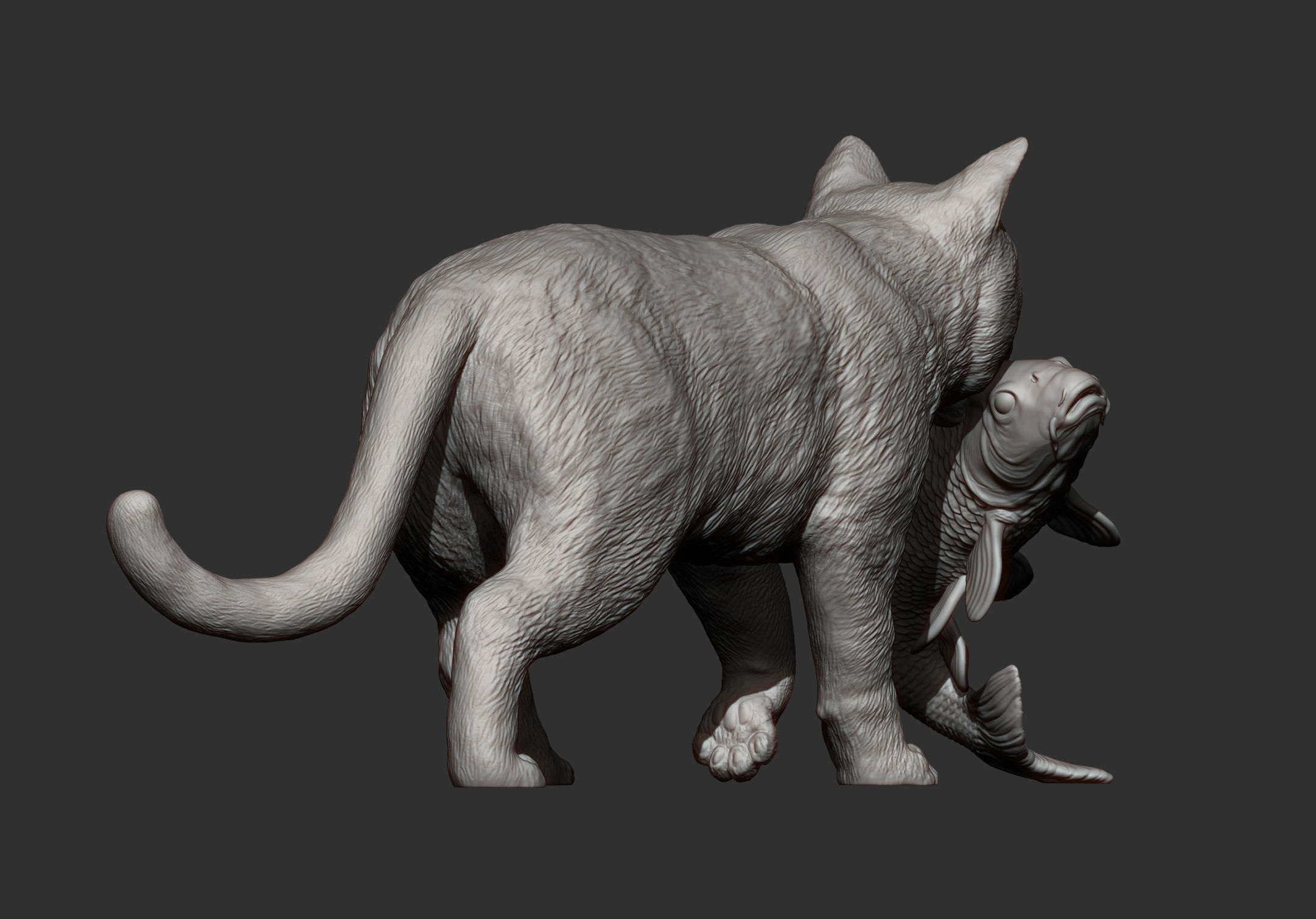 cat with fish 3D print model_9