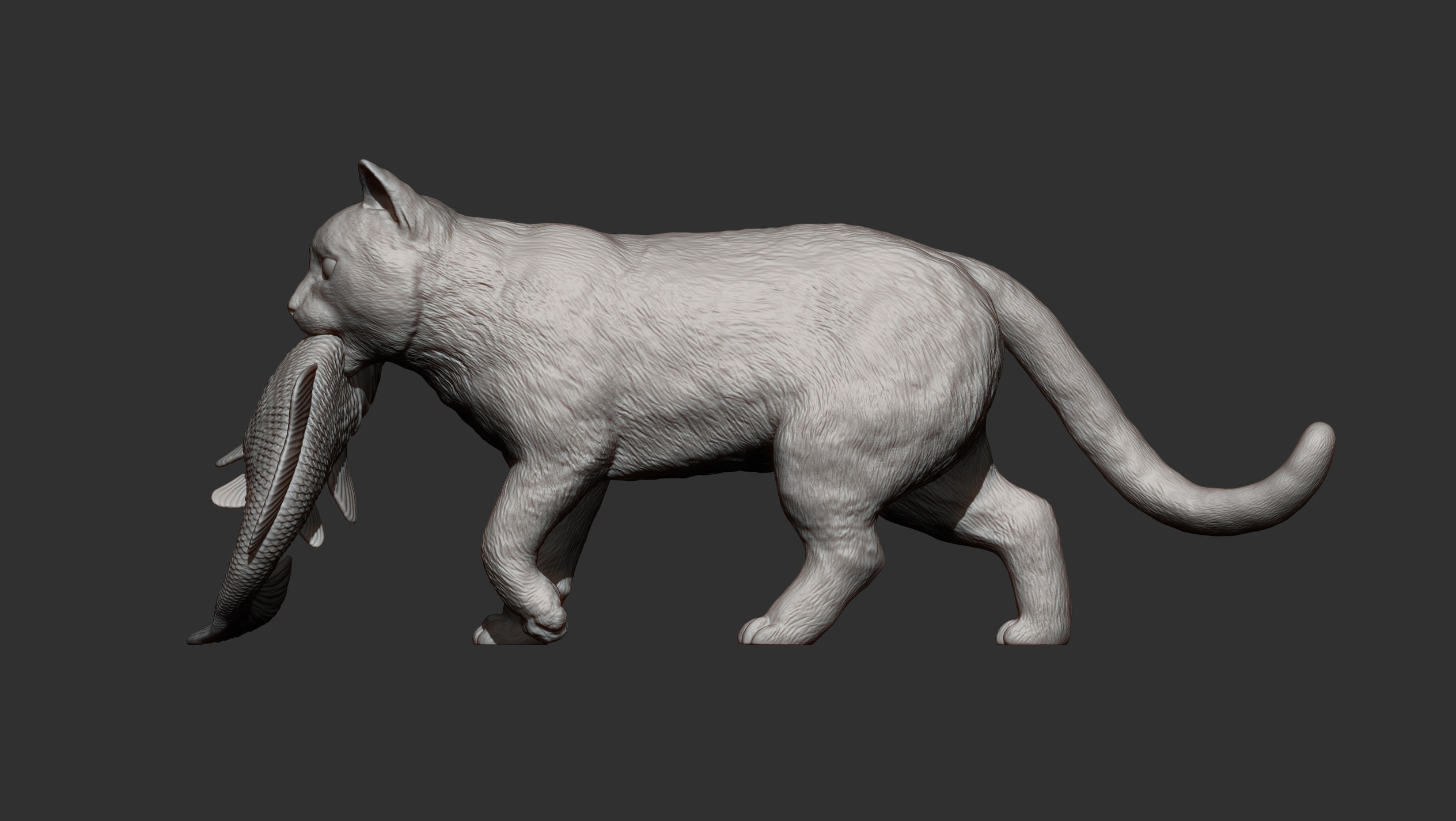 cat with fish 3D print model_13