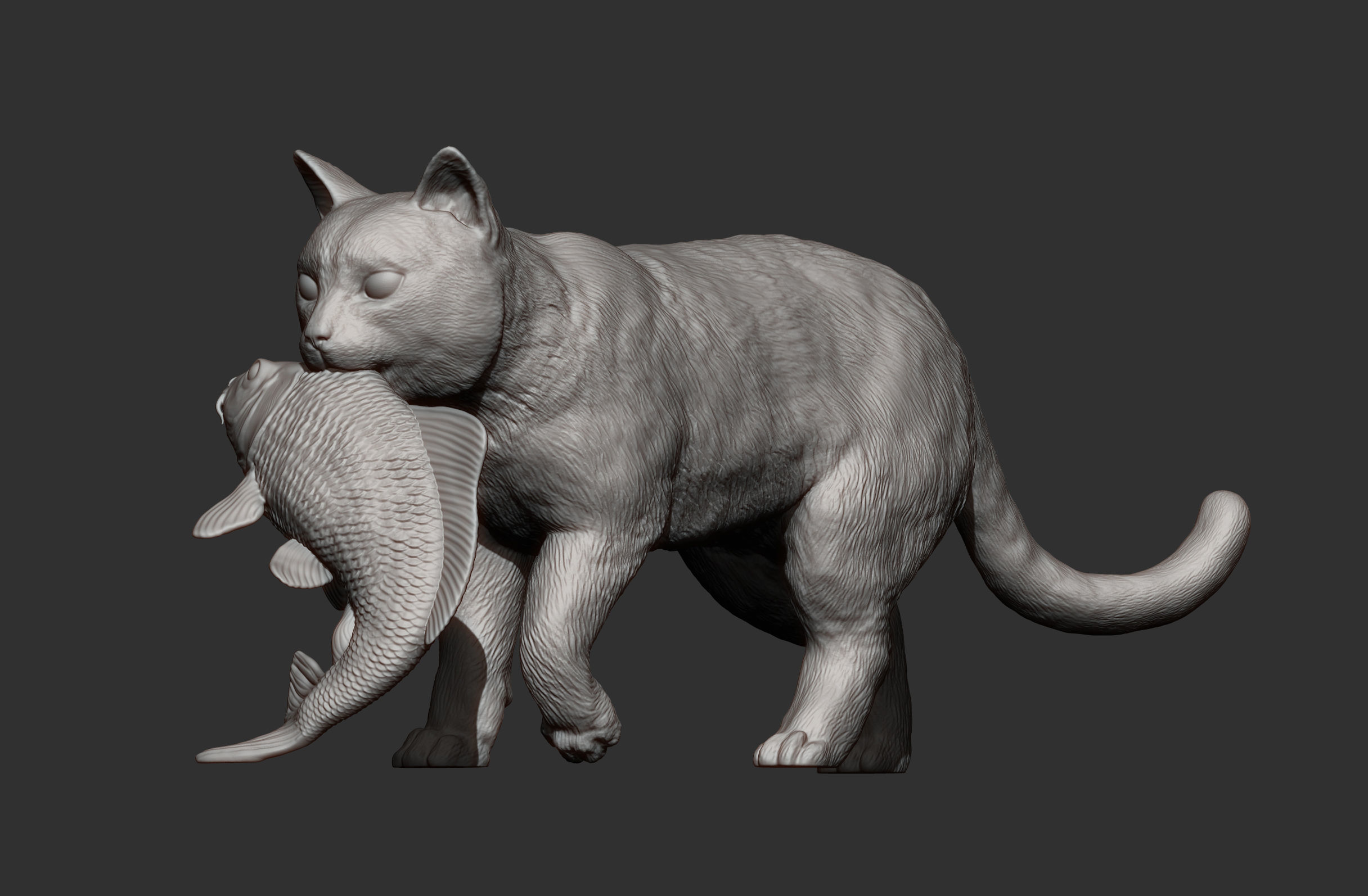 cat with fish 3D print model_8