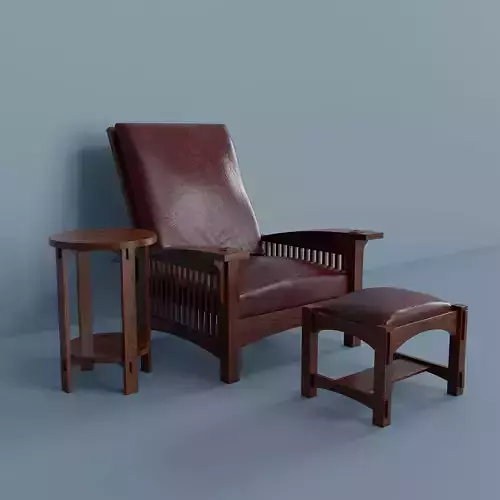 Set of armchair ottoman and table