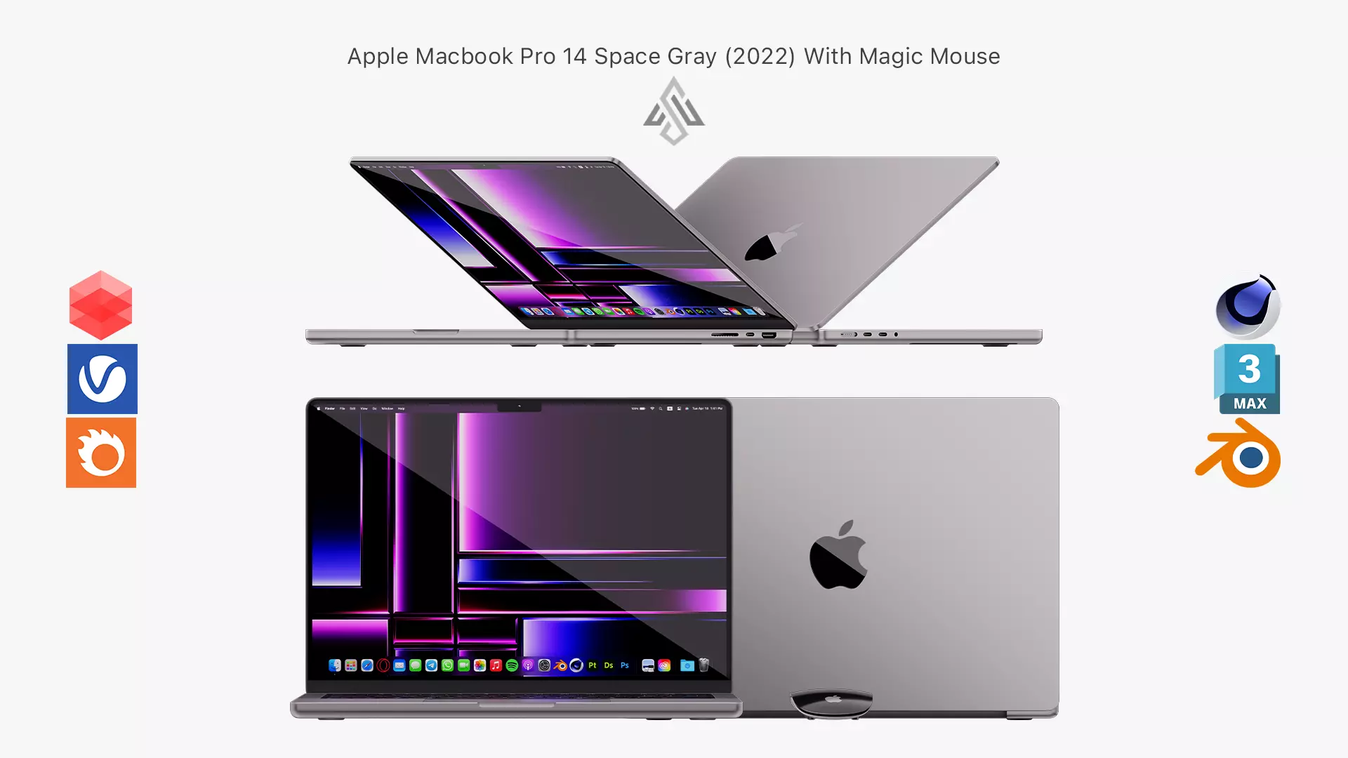Apple MacBook Pro 14 Space Gray 2022 With Magic Mouse 3D model_0