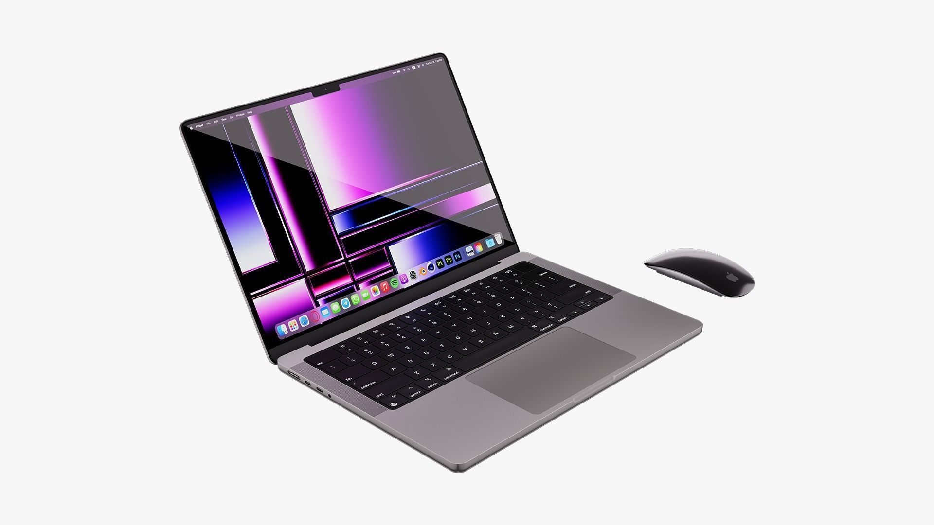 Apple MacBook Pro 14 Space Gray 2022 With Magic Mouse 3D model_6