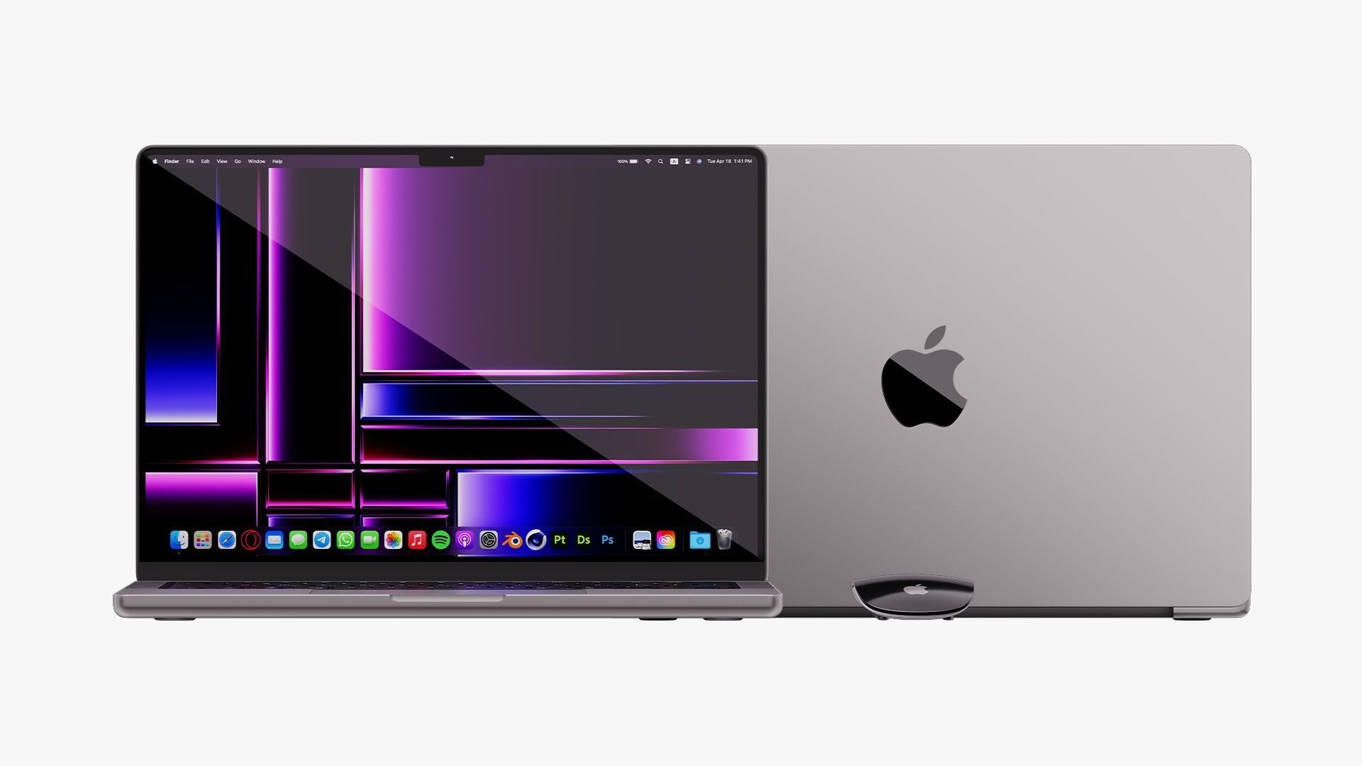 Apple MacBook Pro 14 Space Gray 2022 With Magic Mouse 3D model_3