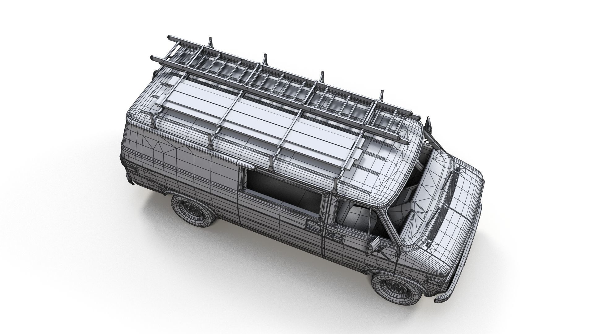 80s utility van Low-poly 3D model_11