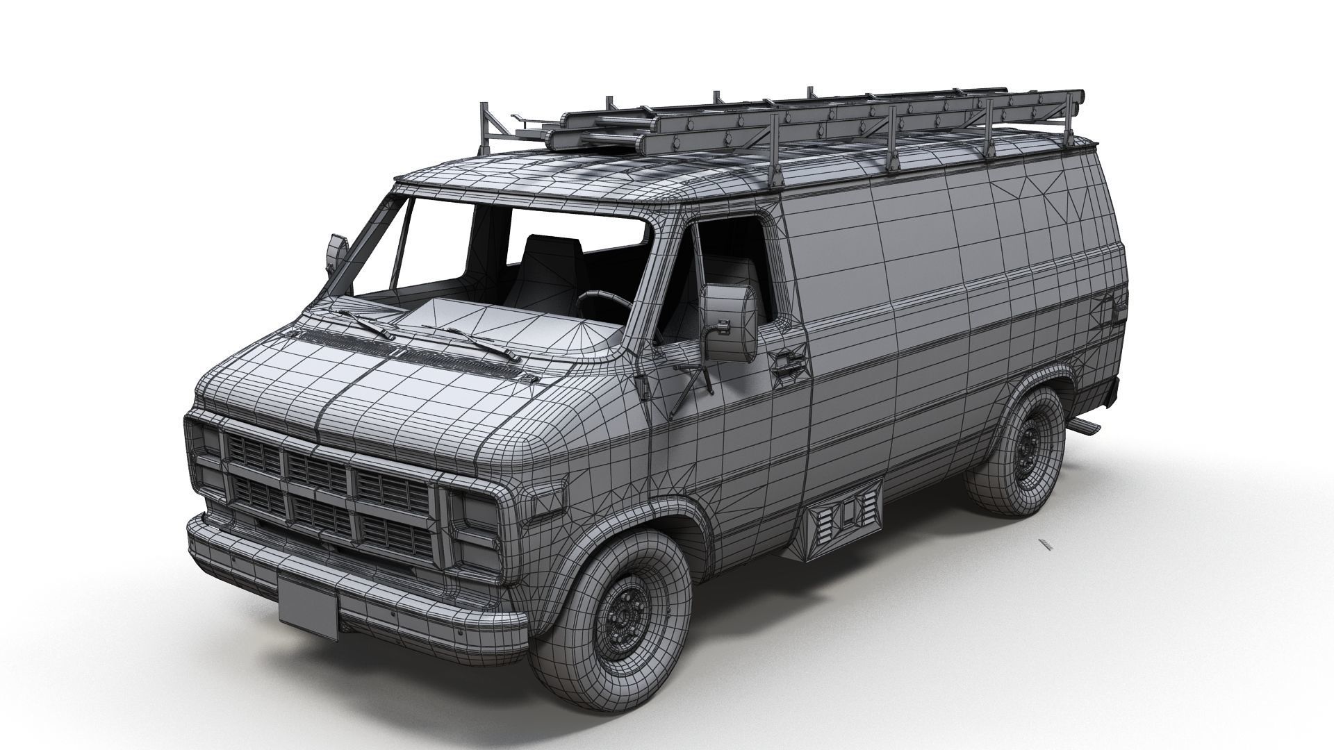 80s utility van Low-poly 3D model_9