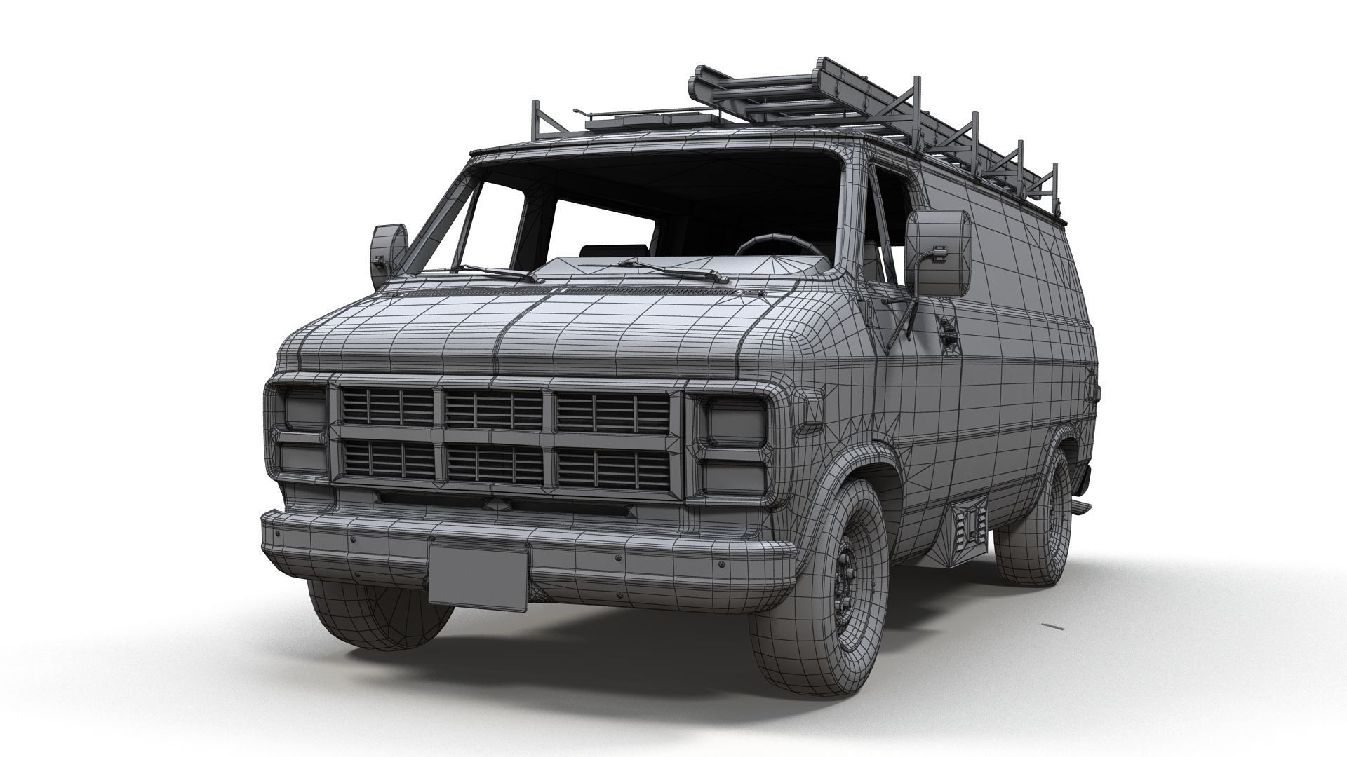 80s utility van Low-poly 3D model_16