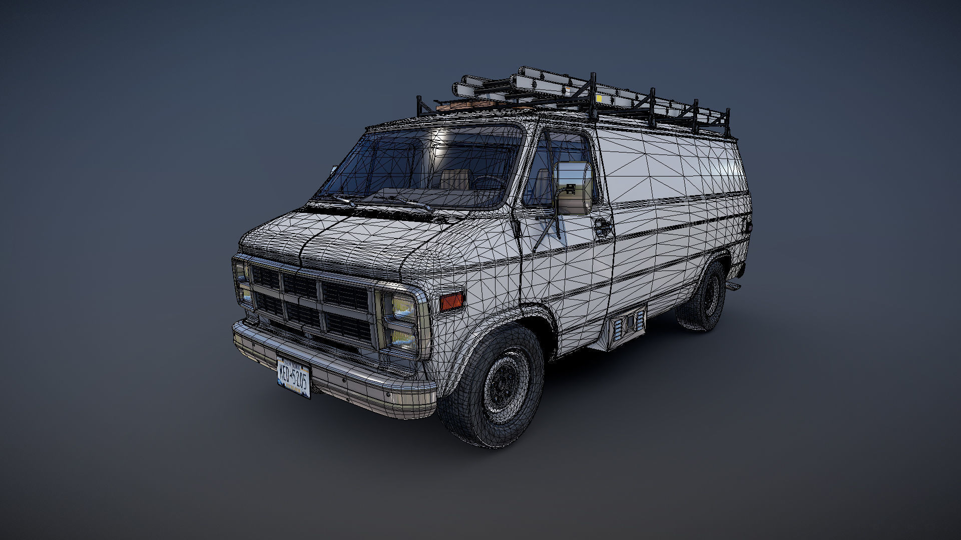 80s utility van Low-poly 3D model_24