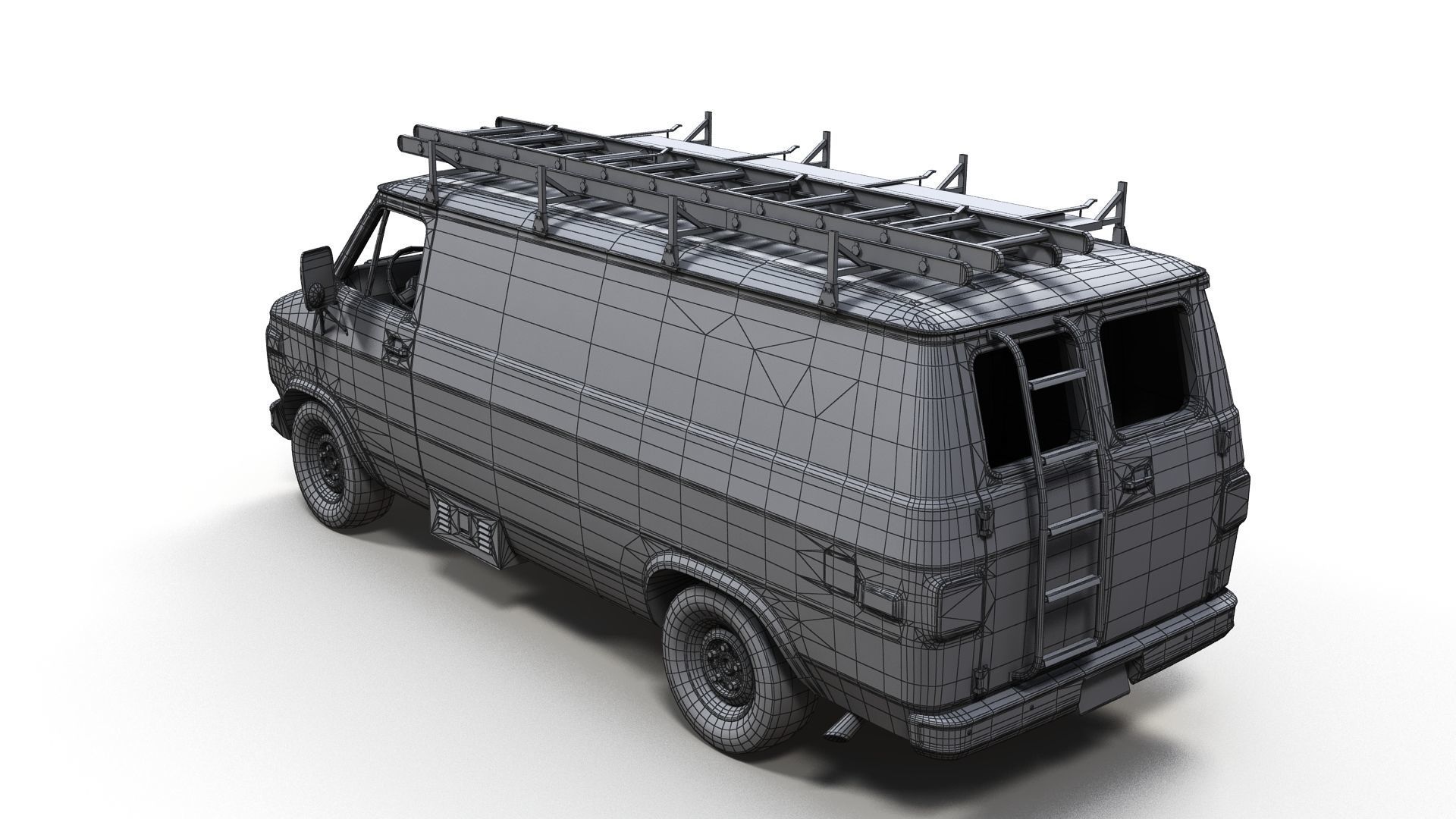 80s utility van Low-poly 3D model_12