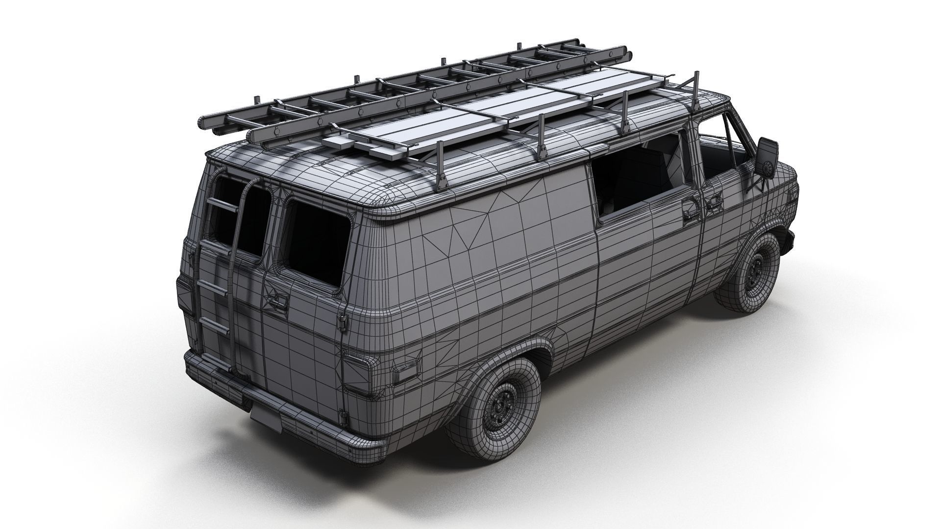 80s utility van Low-poly 3D model_10