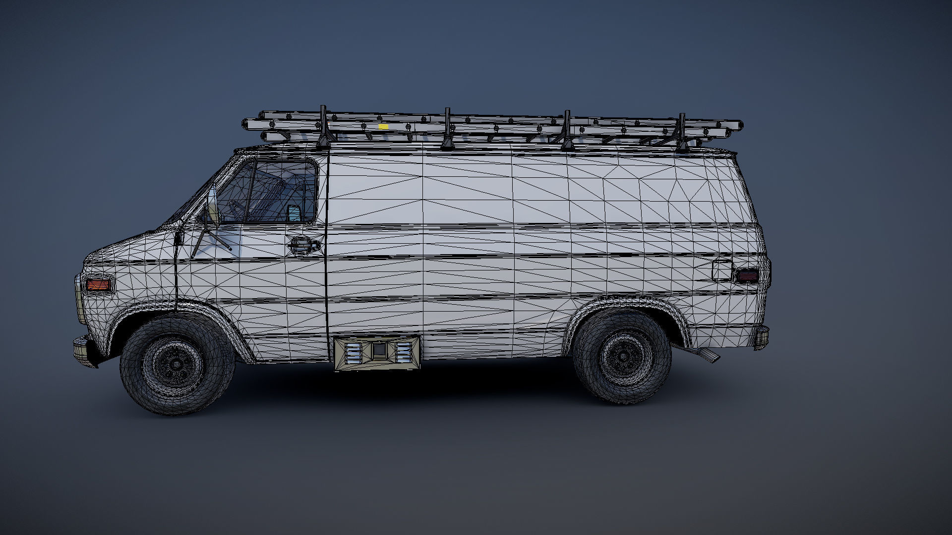 80s utility van Low-poly 3D model_26
