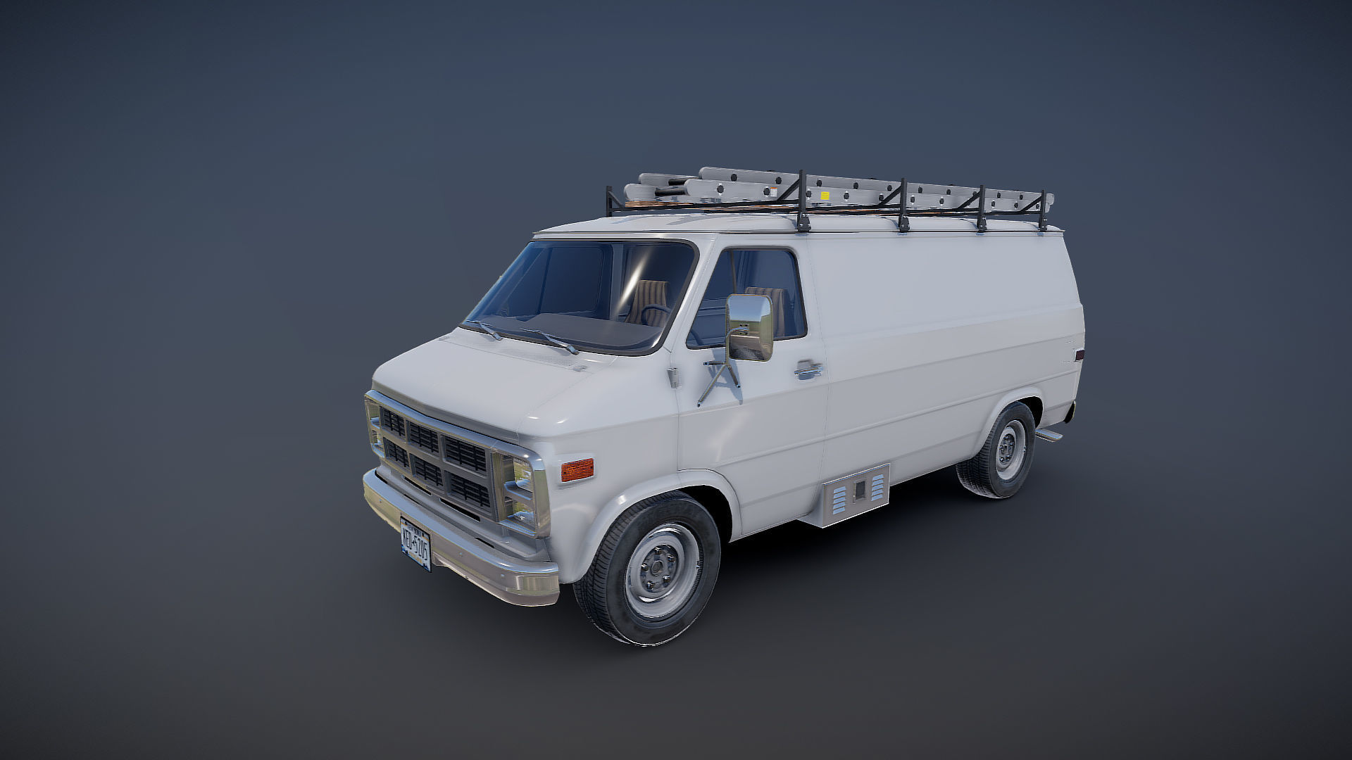 80s utility van Low-poly 3D model_17