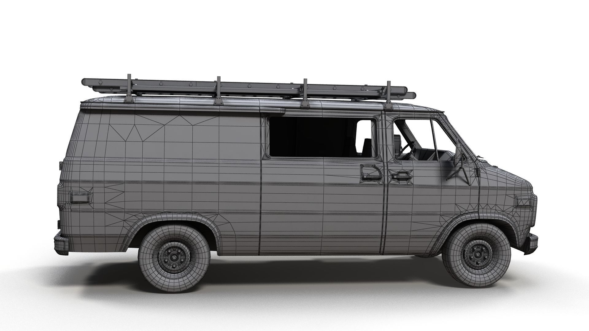 80s utility van Low-poly 3D model_14