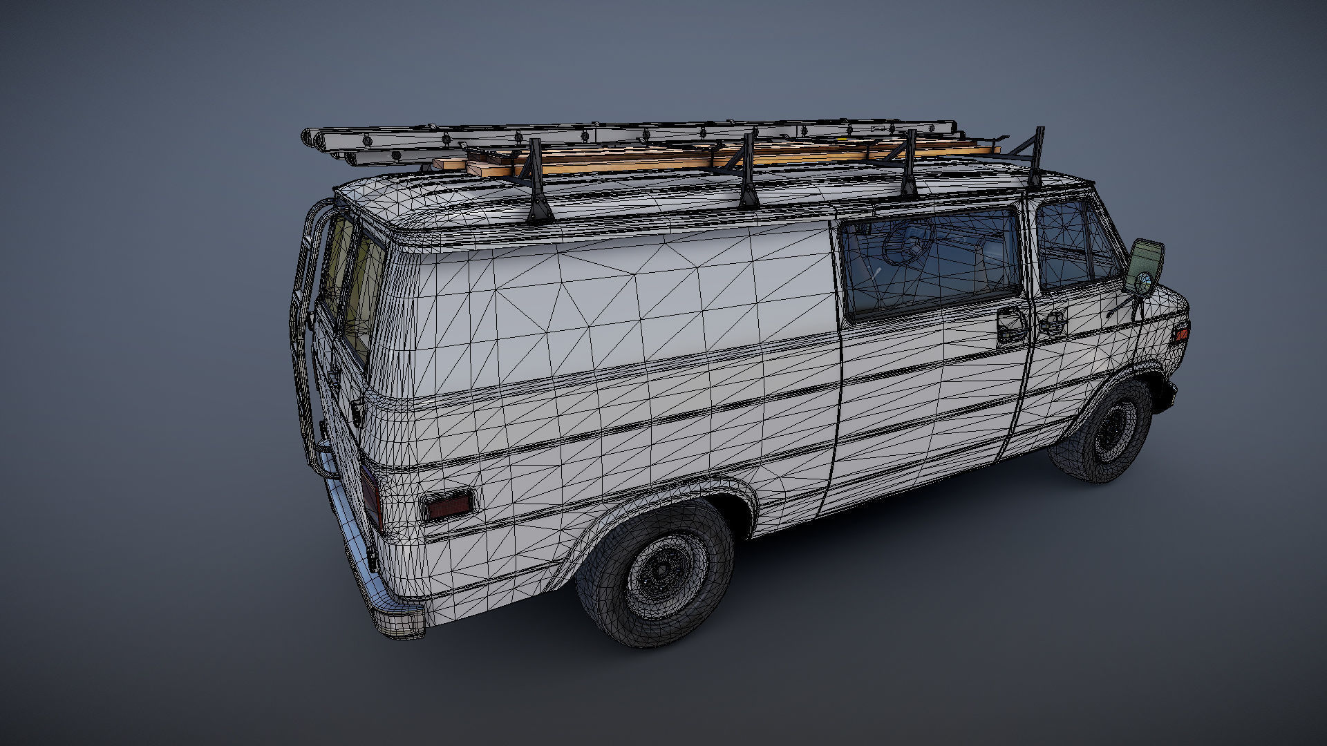 80s utility van Low-poly 3D model_27