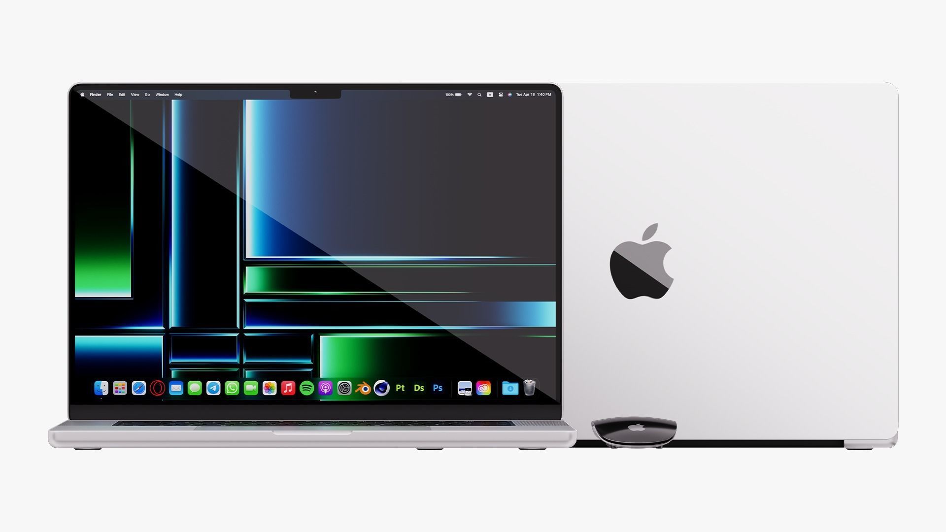 Apple MacBook Pro 16 Silver 2022 With Magic Mouse 3D model_3