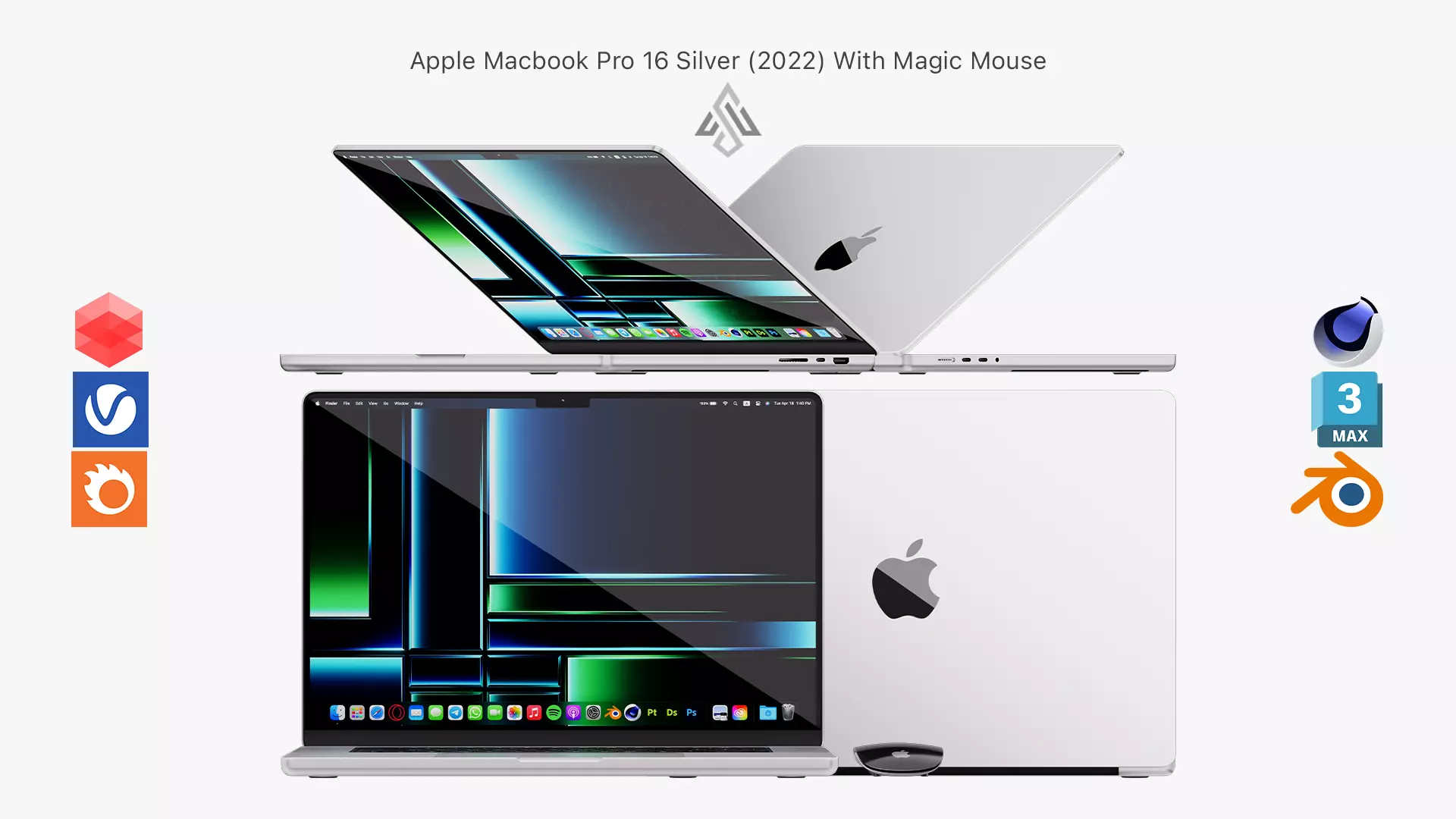 Apple MacBook Pro 16 Silver 2022 With Magic Mouse 3D model_0