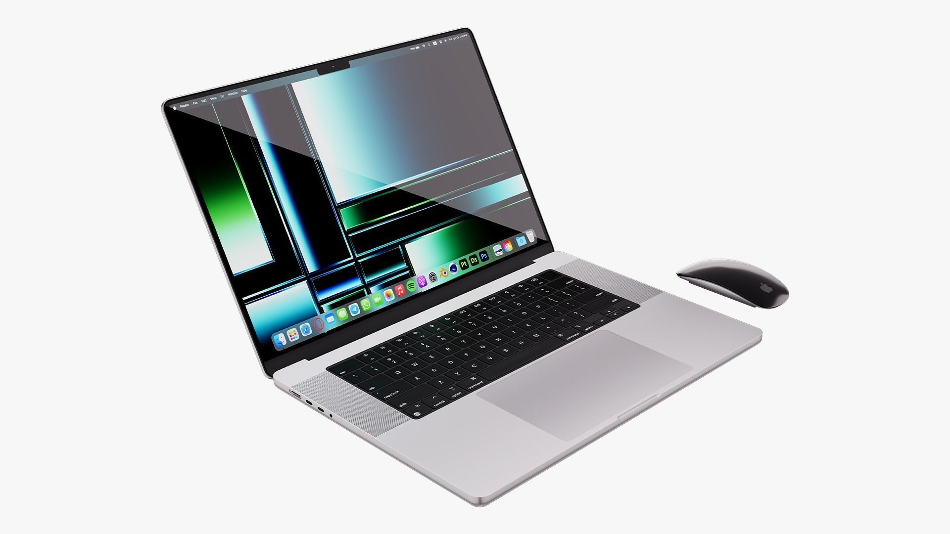 Apple MacBook Pro 16 Silver 2022 With Magic Mouse 3D model_6