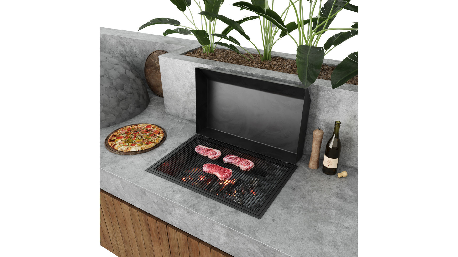 Outdoor Kitchen With Barbecue And Pizza Oven 3D model_11