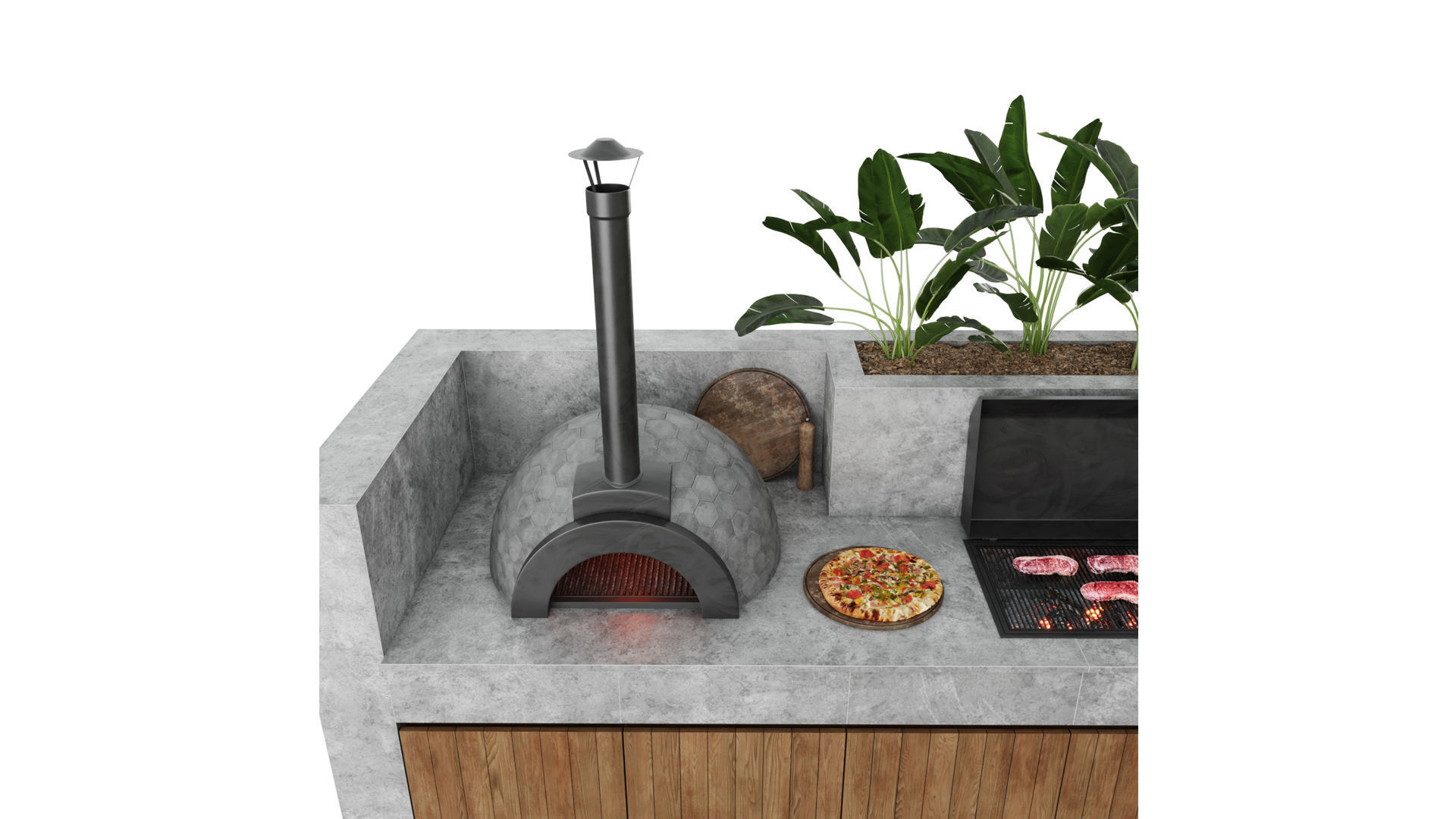 Outdoor Kitchen With Barbecue And Pizza Oven 3D model_16