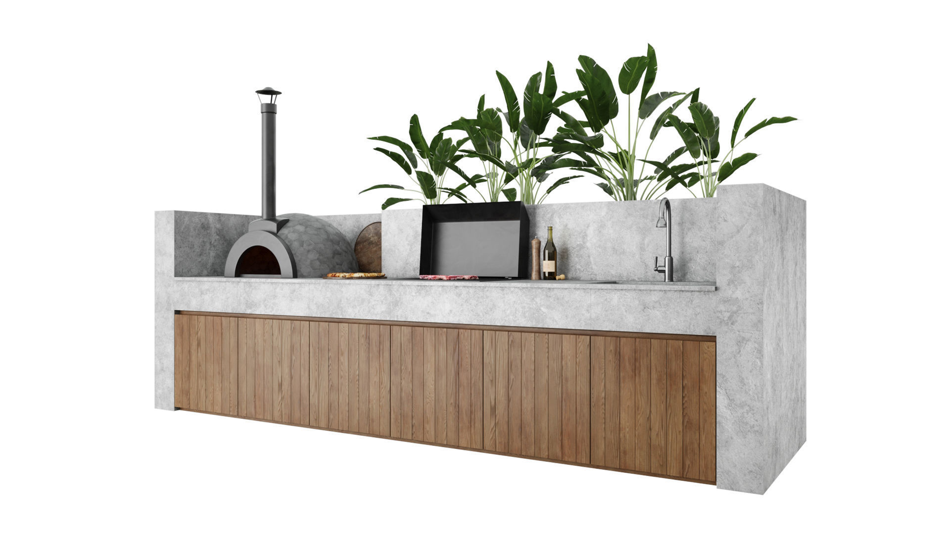 Outdoor Kitchen With Barbecue And Pizza Oven 3D model_18