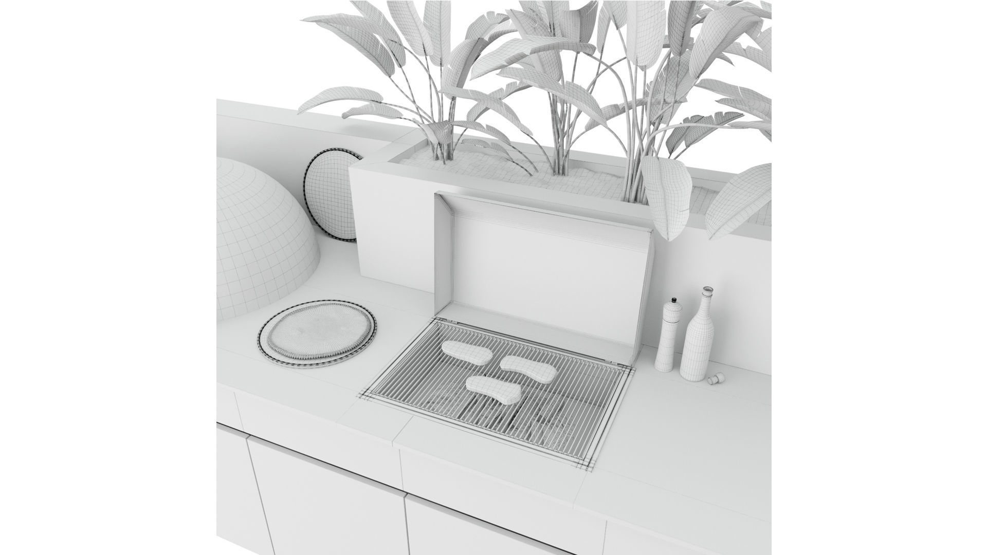 Outdoor Kitchen With Barbecue And Pizza Oven 3D model_21