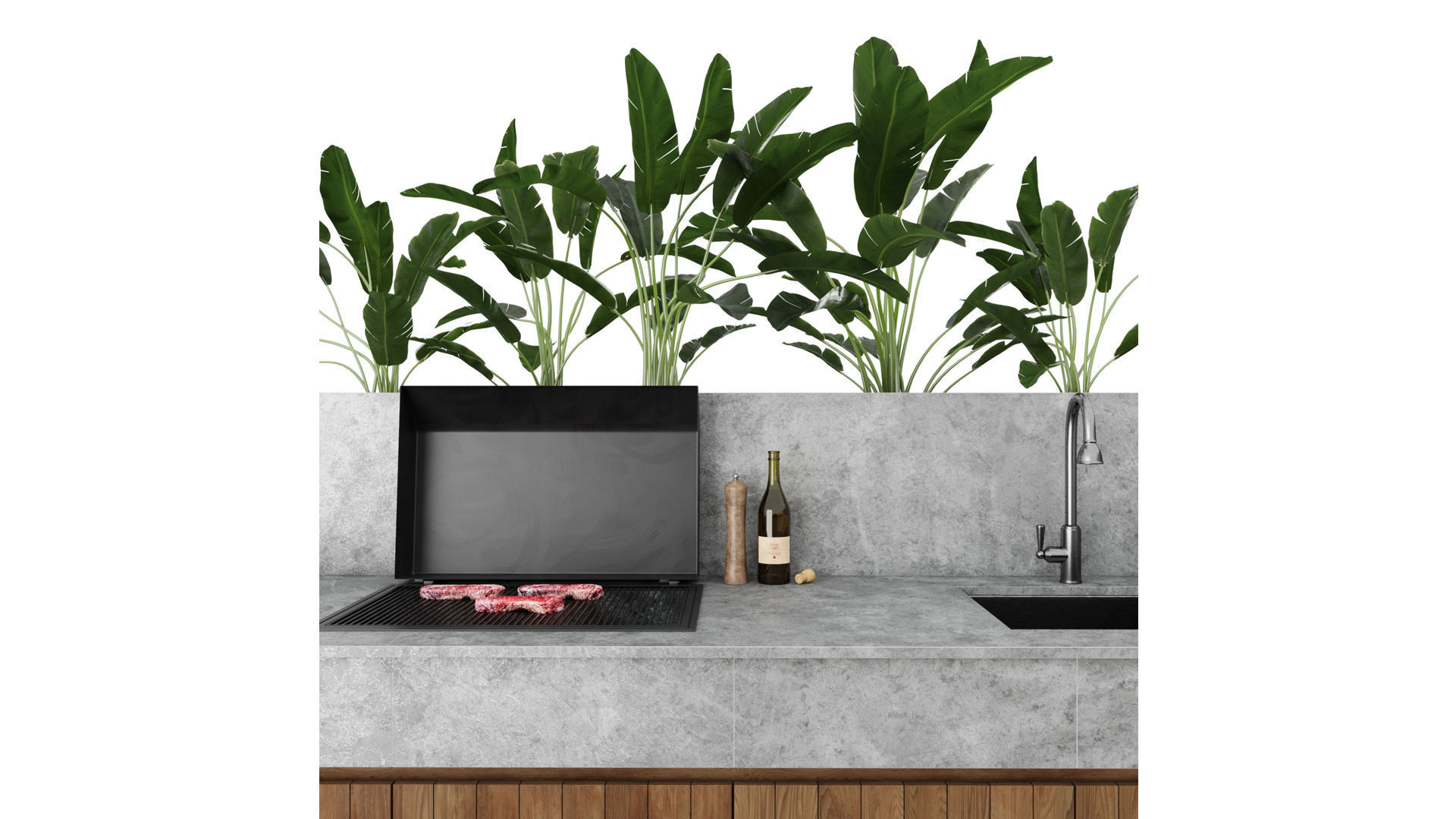 Outdoor Kitchen With Barbecue And Pizza Oven 3D model_13