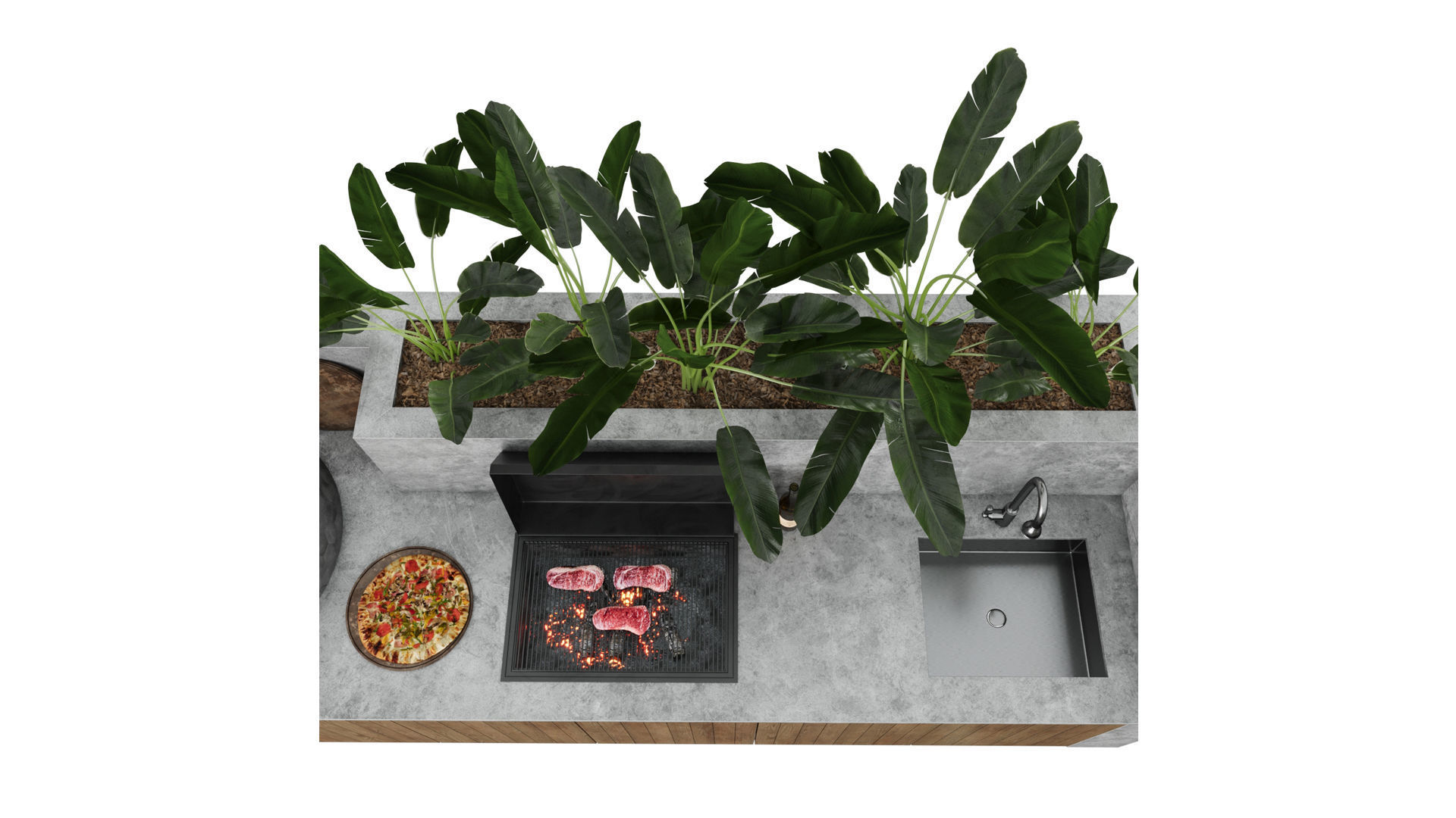 Outdoor Kitchen With Barbecue And Pizza Oven 3D model_14