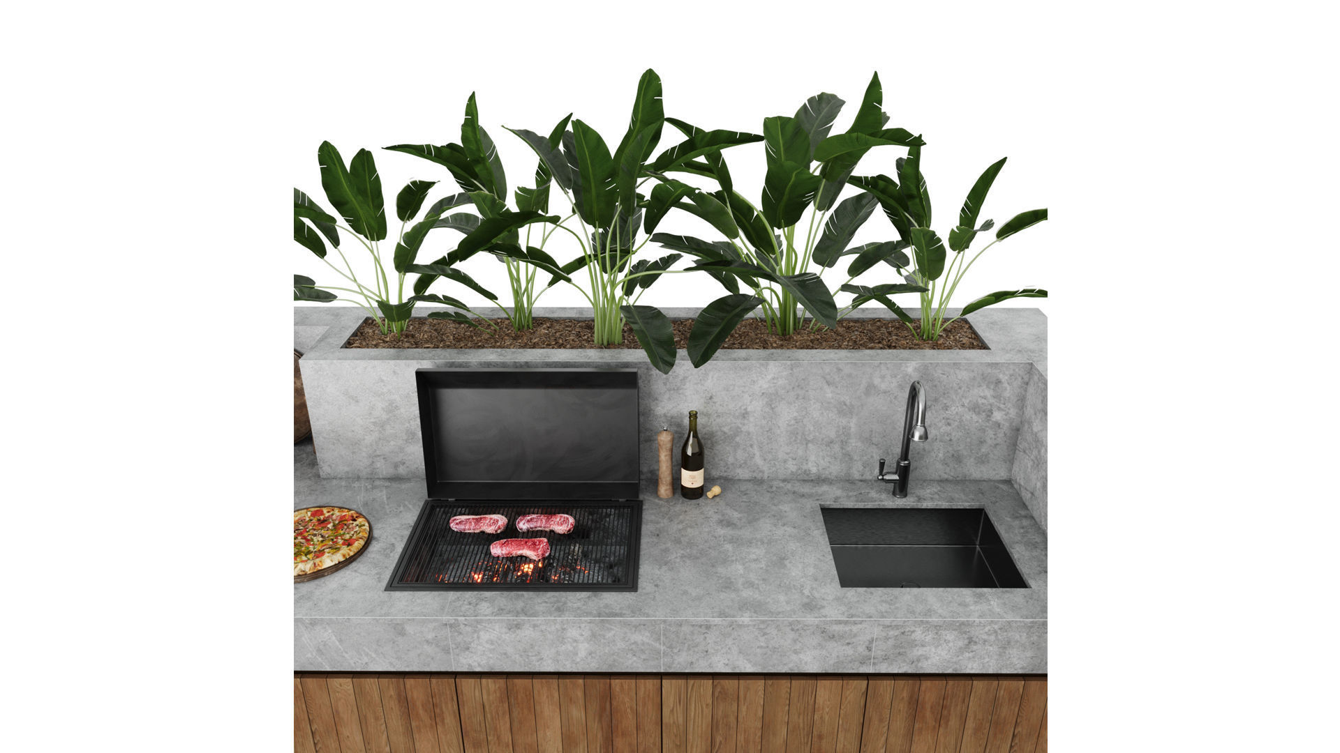 Outdoor Kitchen With Barbecue And Pizza Oven 3D model_15