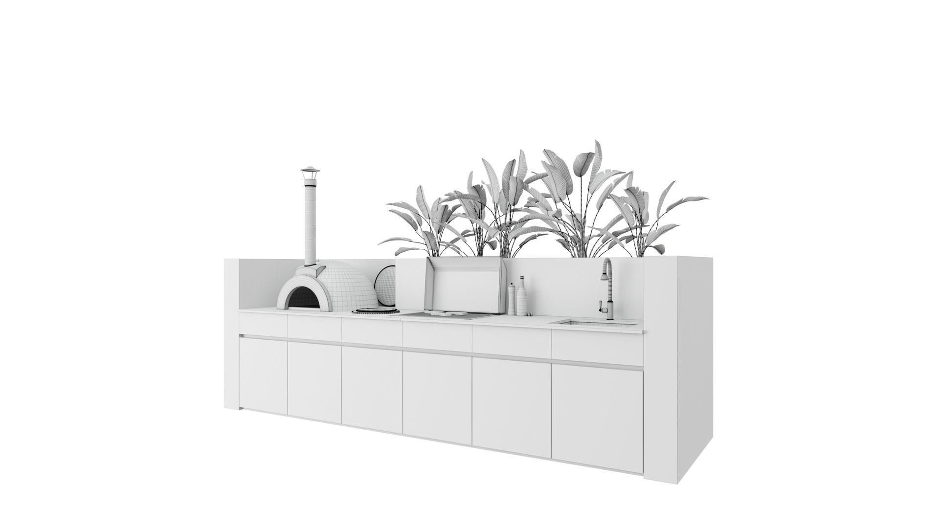 Outdoor Kitchen With Barbecue And Pizza Oven 3D model_19