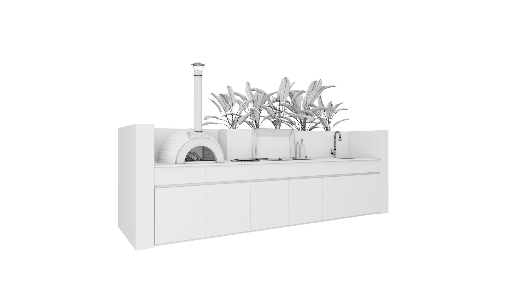 Outdoor Kitchen With Barbecue And Pizza Oven 3D model_20