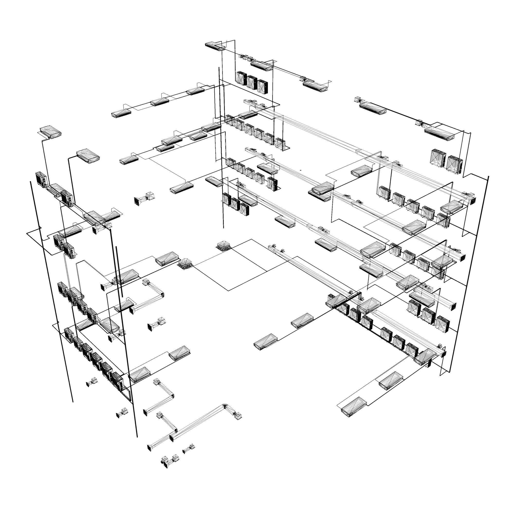 Air conditioning and piping system in building 3D model_7