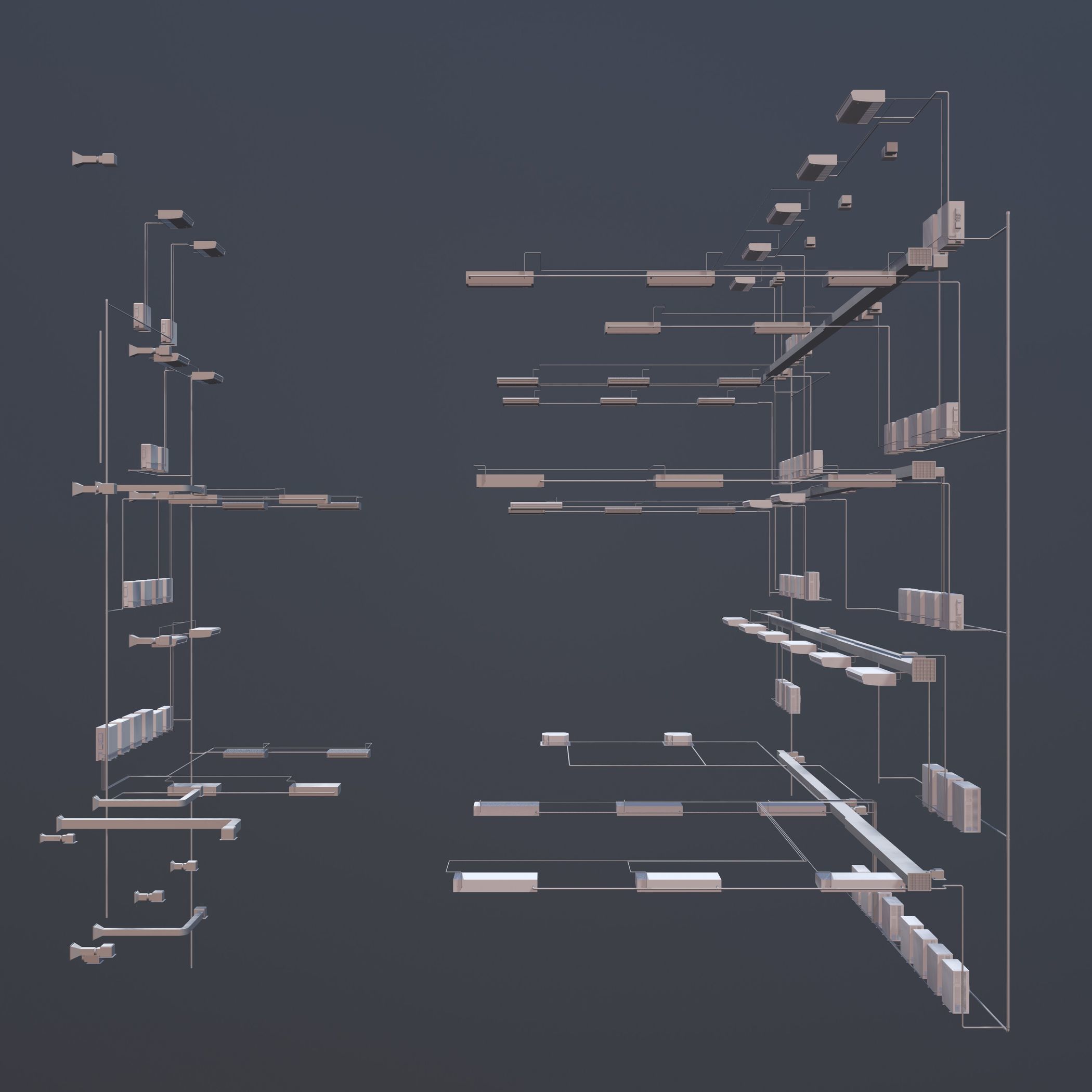 Air conditioning and piping system in building 3D model_4