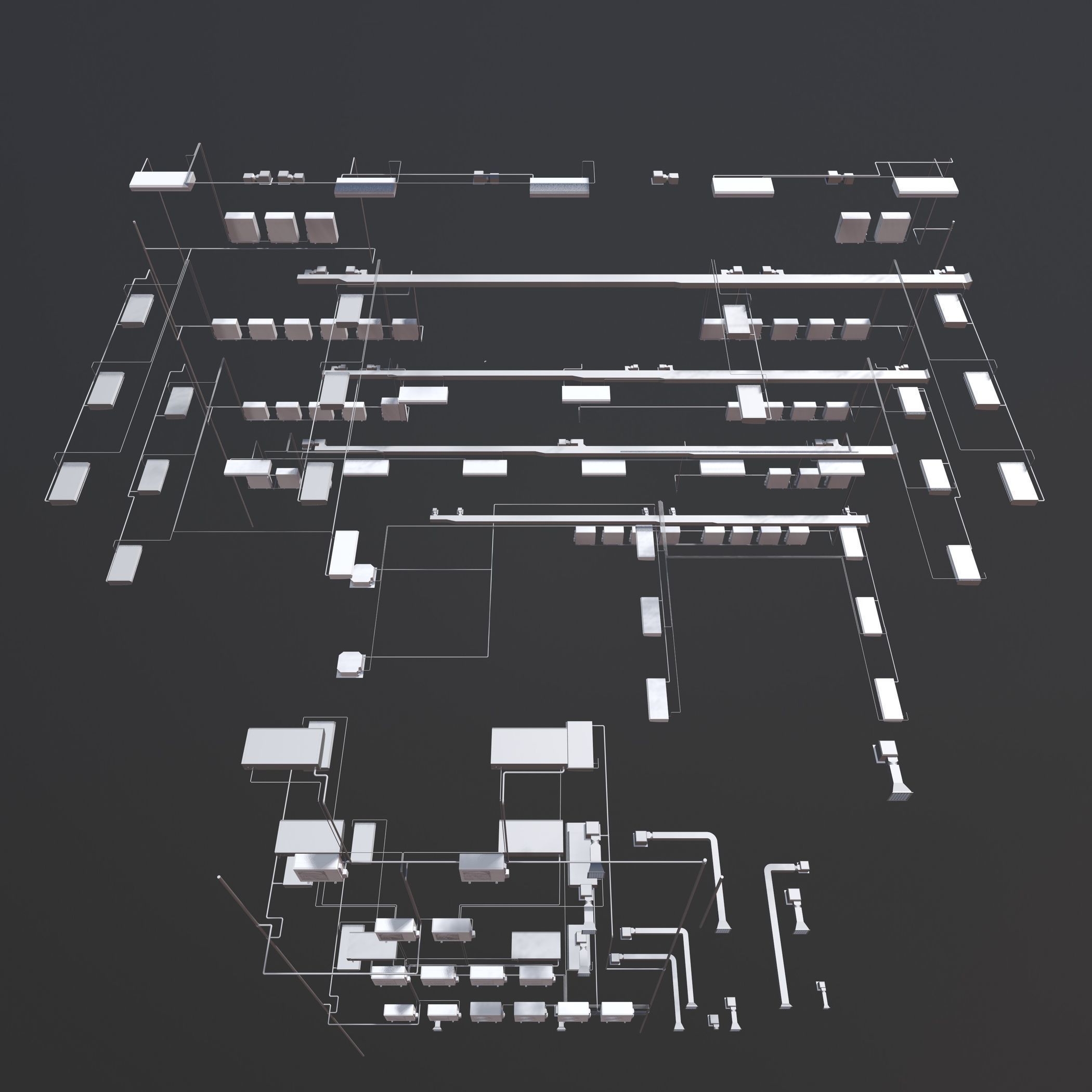 Air conditioning and piping system in building 3D model_1