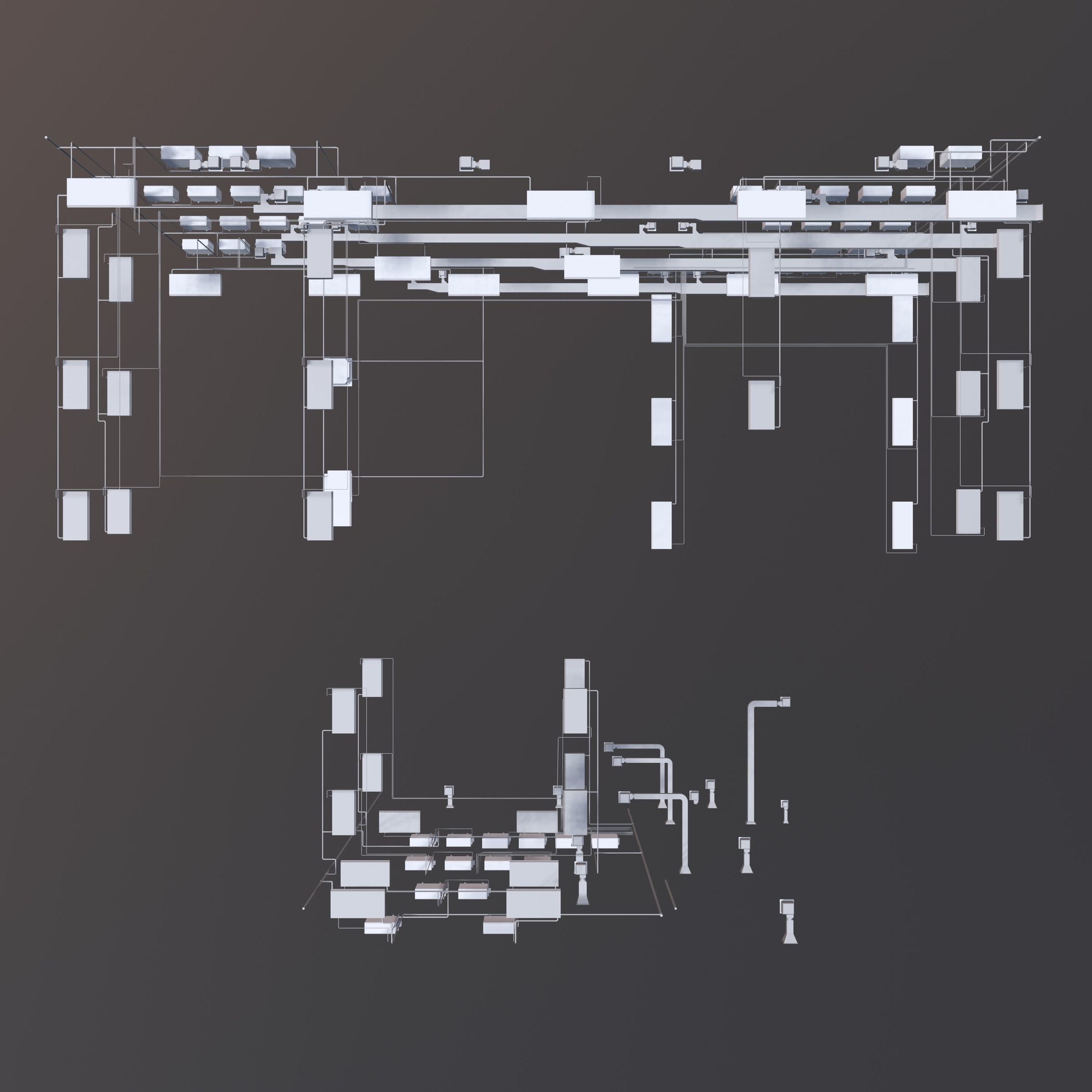 Air conditioning and piping system in building 3D model_2