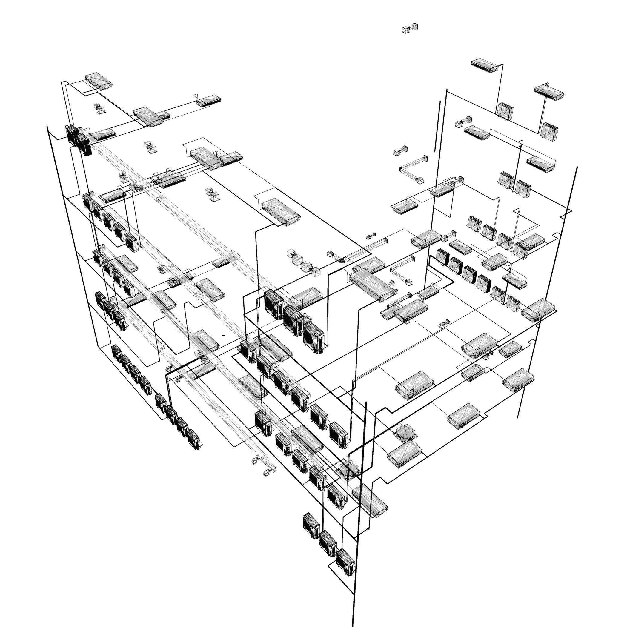 Air conditioning and piping system in building 3D model_11