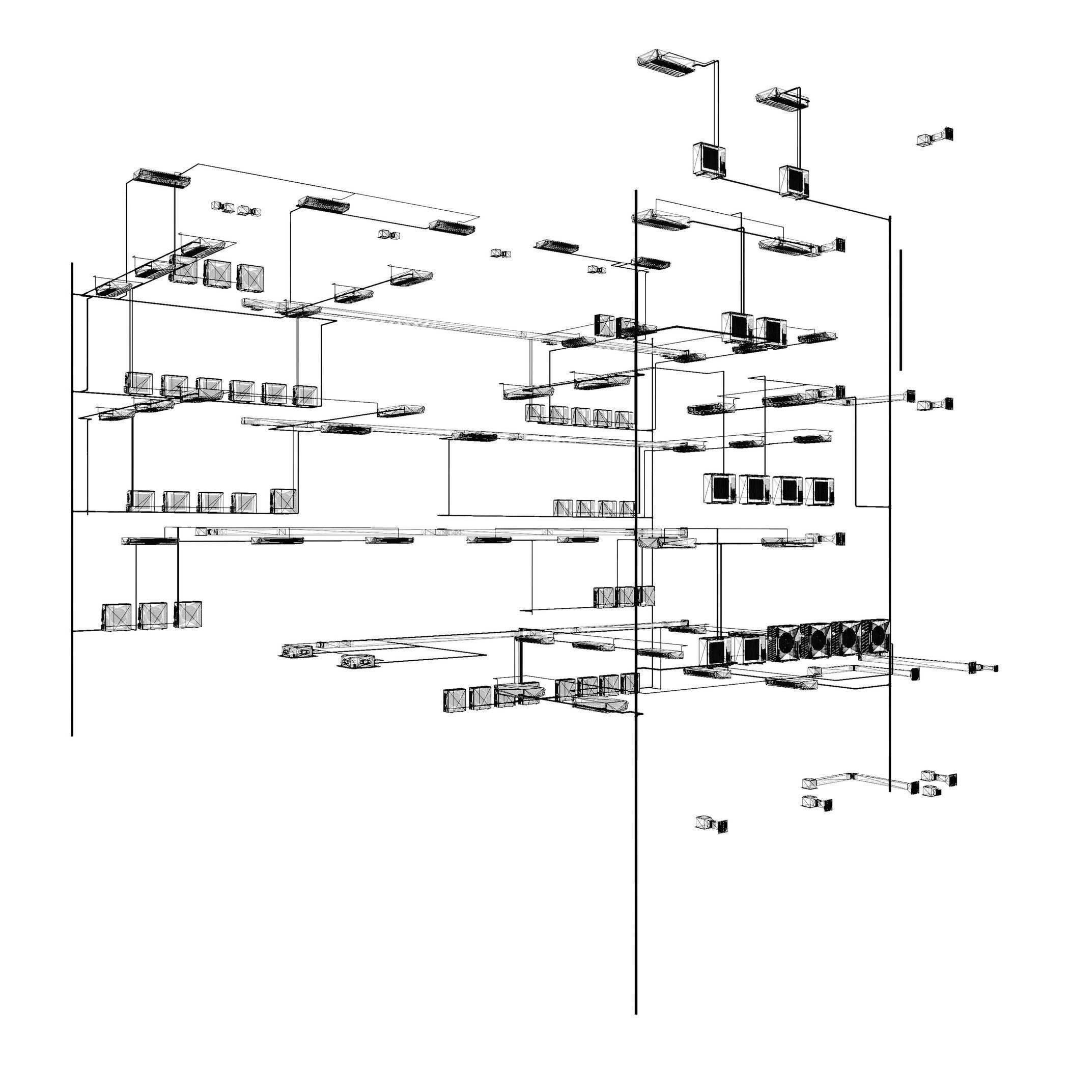 Air conditioning and piping system in building 3D model_9