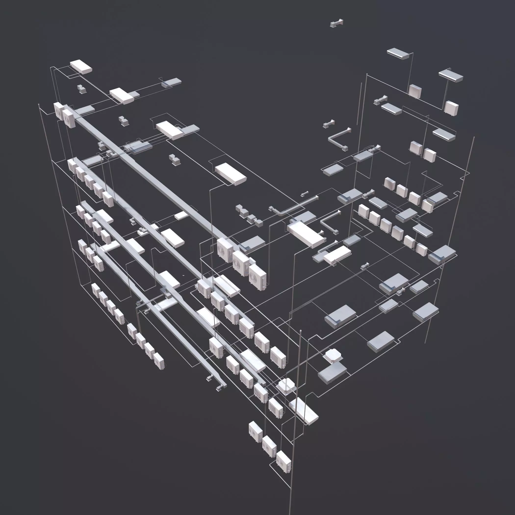 Air conditioning and piping system in building 3D model_0