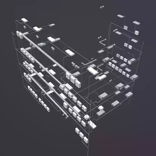 Air conditioning and piping system in building 3D model