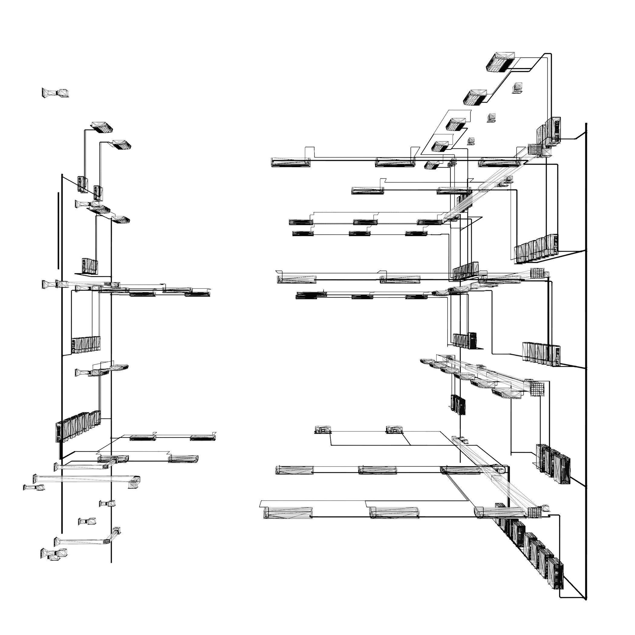 Air conditioning and piping system in building 3D model_8