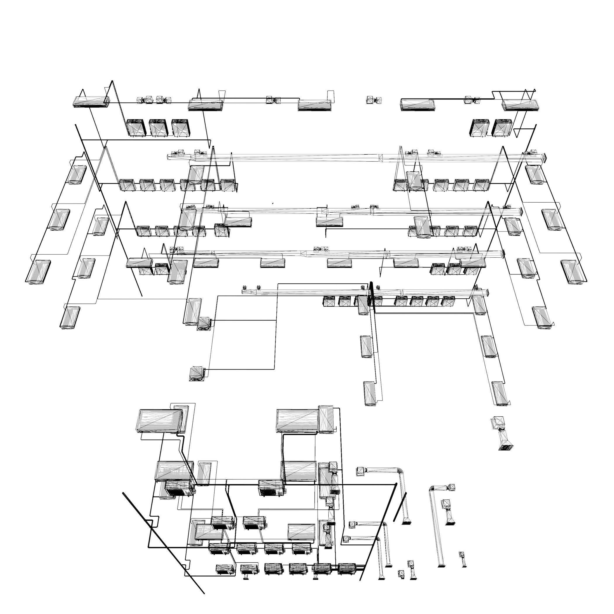 Air conditioning and piping system in building 3D model_10