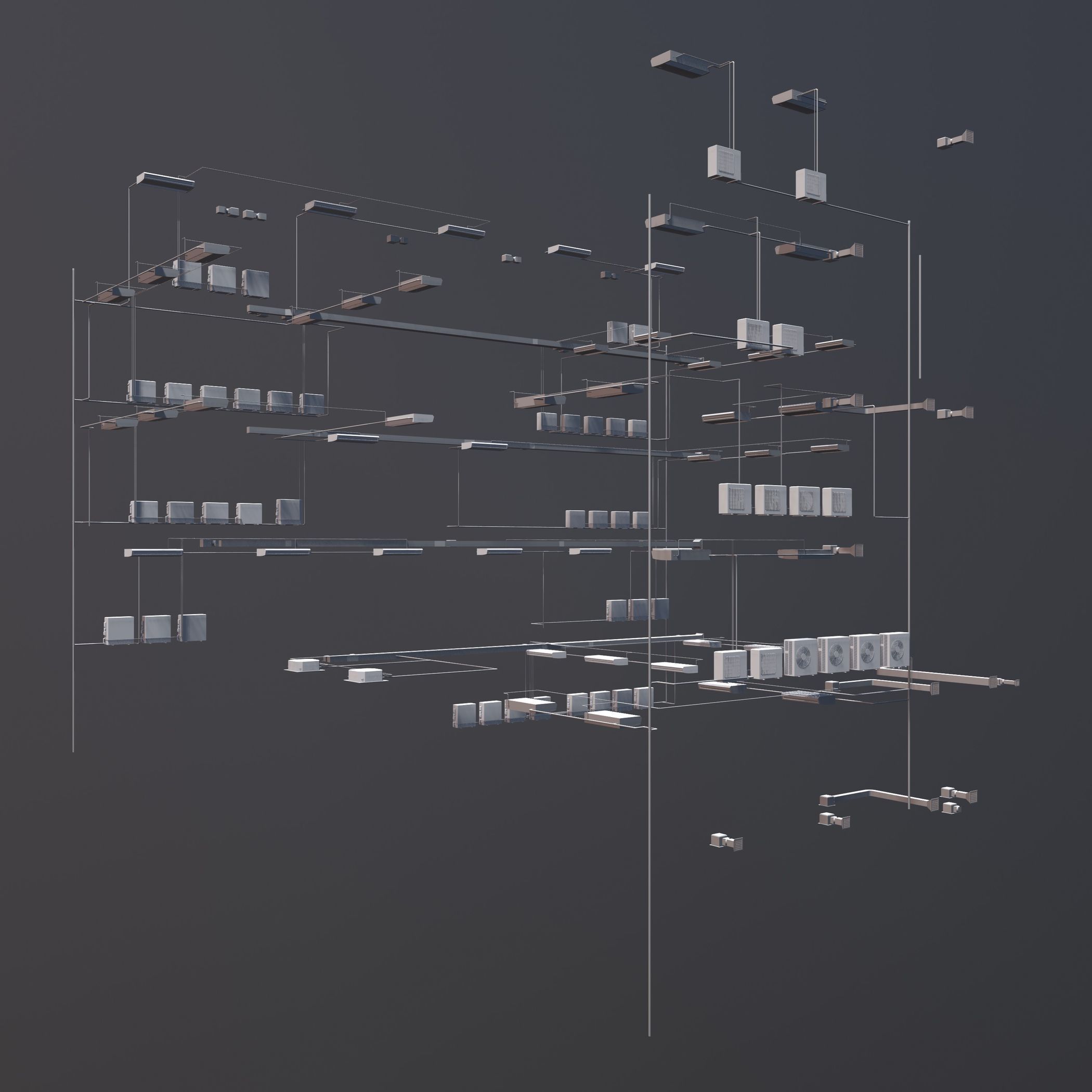Air conditioning and piping system in building 3D model_5