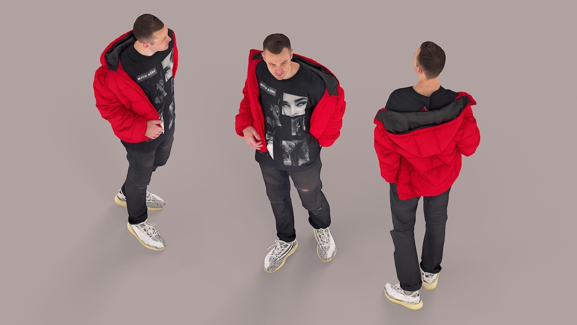 Streetwise Casual Young Man with Popped Puffer 3D model_5