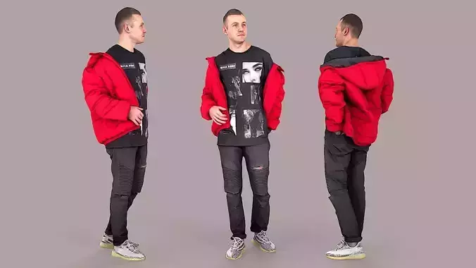 Streetwise Casual Young Man with Popped Puffer 3D model