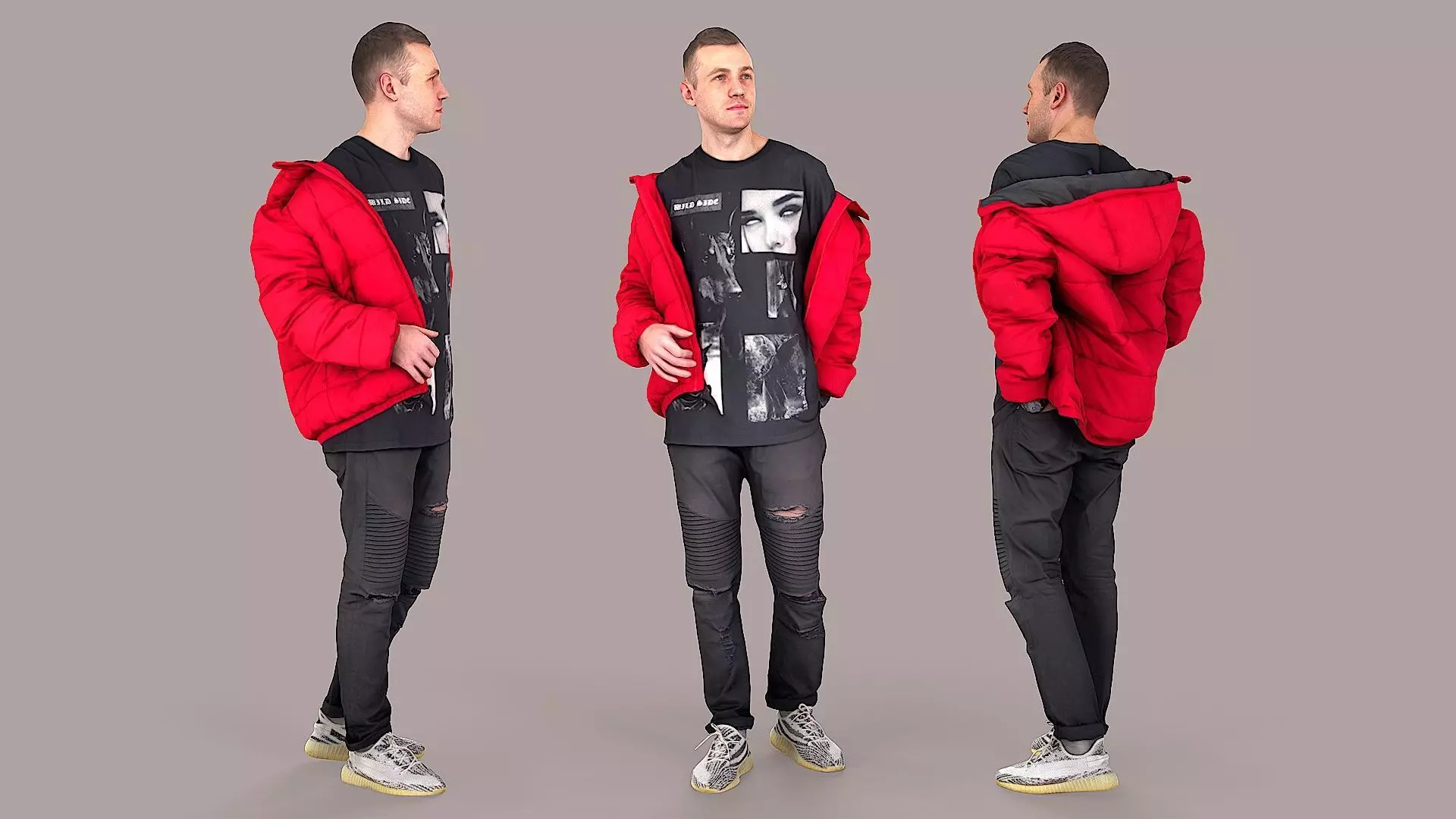Streetwise Casual Young Man with Popped Puffer 3D model_0