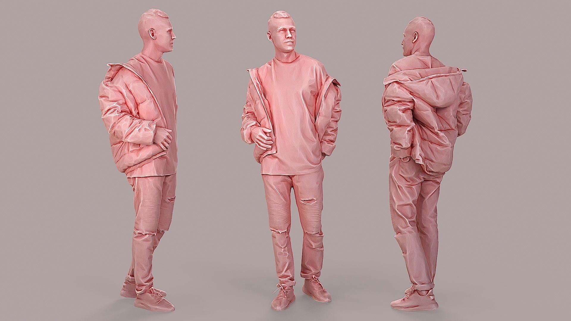 Streetwise Casual Young Man with Popped Puffer 3D model_2
