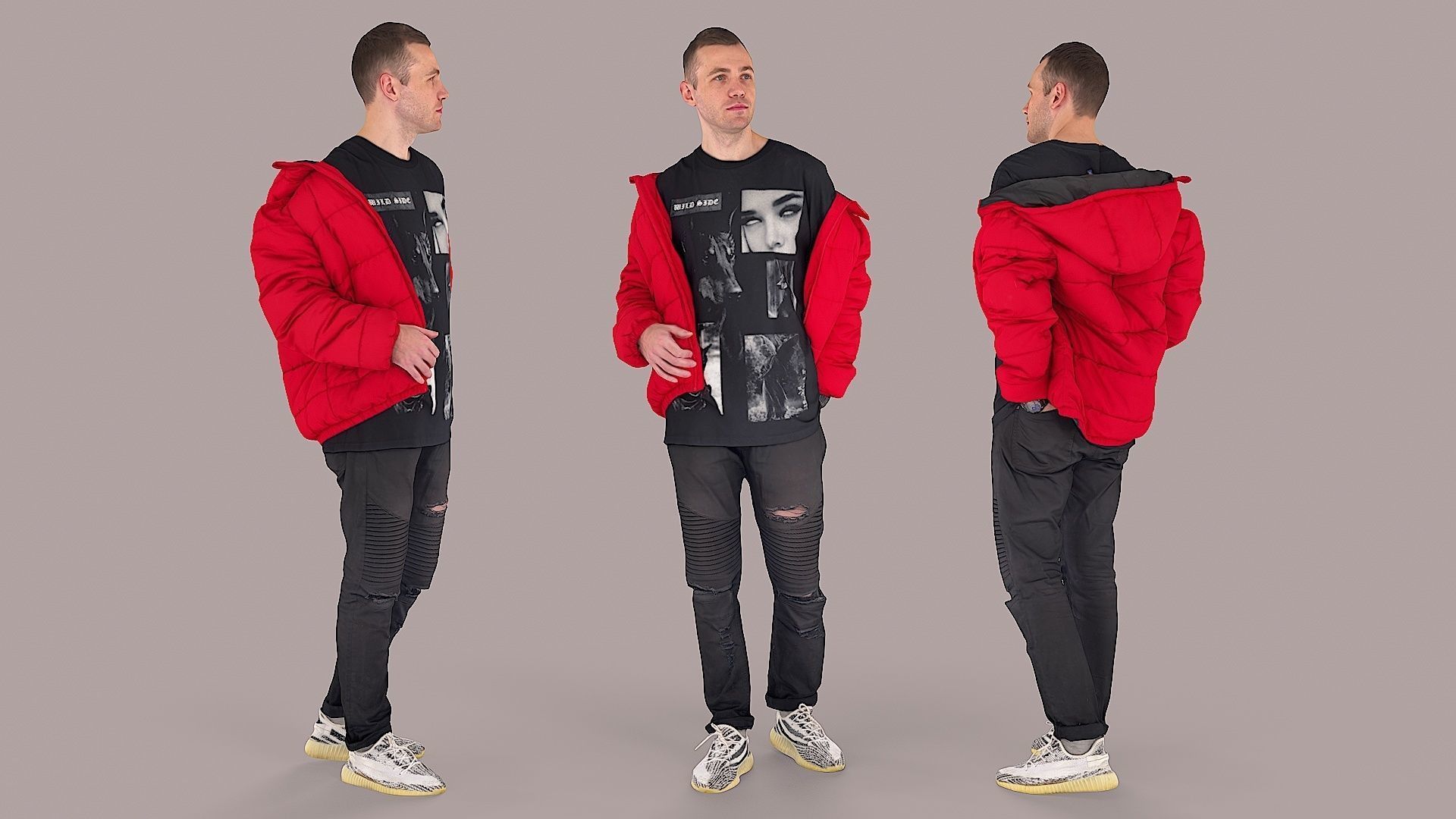 Streetwise Casual Young Man with Popped Puffer 3D model_1